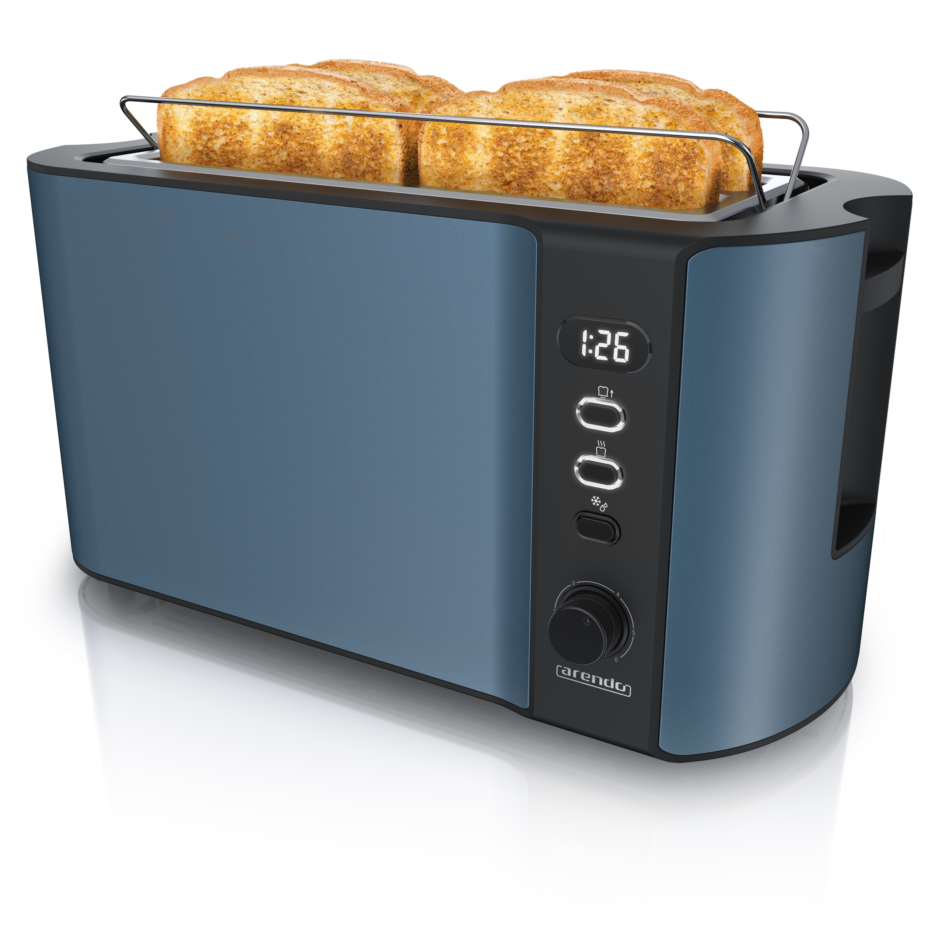 Arendo 4-Scheiben-Toaster mit Restzeitanzeige, Langschlitz-Toaster, Auftaufunktion, 6 Stufen, Blau - Bild 1