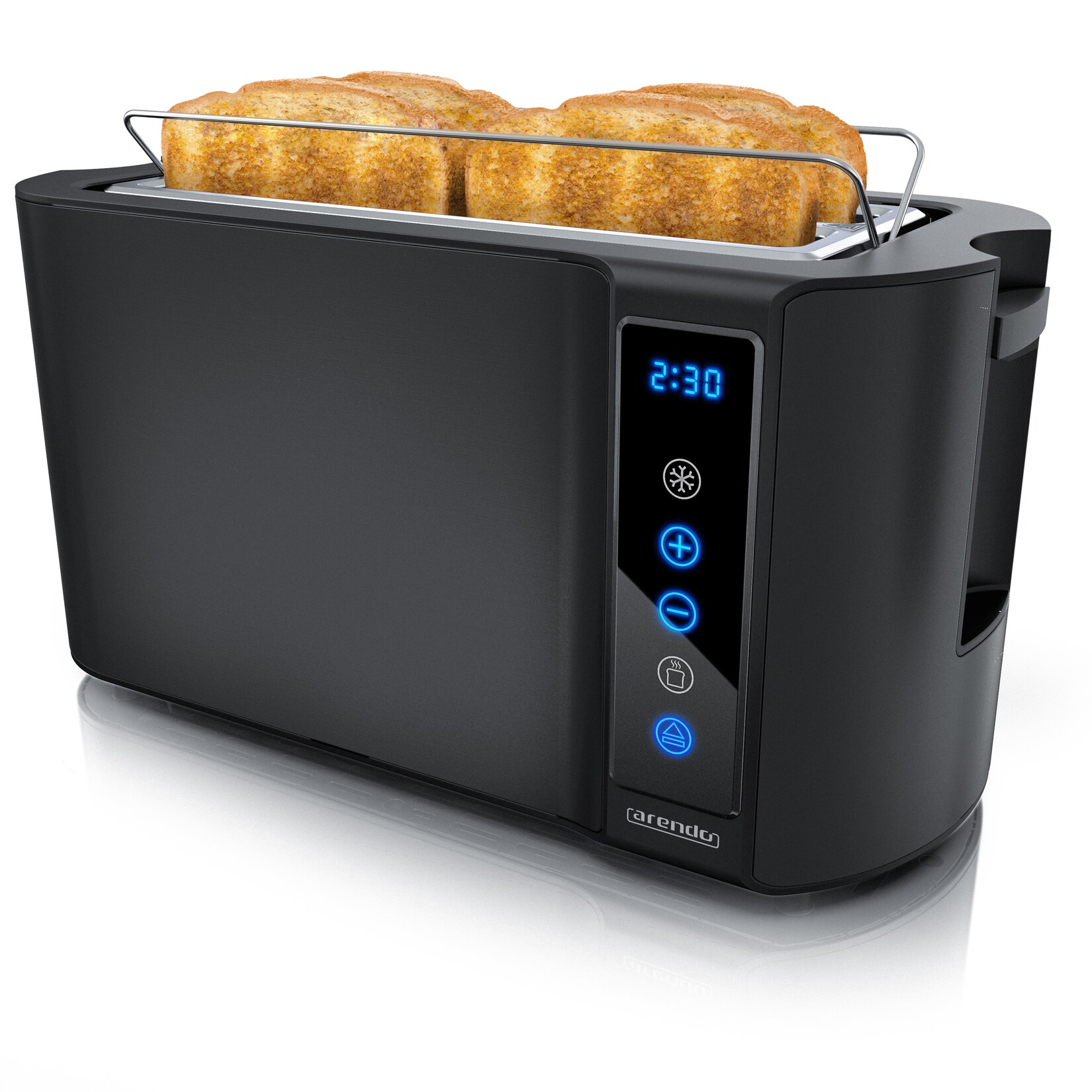 Toaster für 4 Scheiben Langschlitz 1500 W, Brötchenaufsatz, Wärmeisoliert, Display, Touch, Schwarz