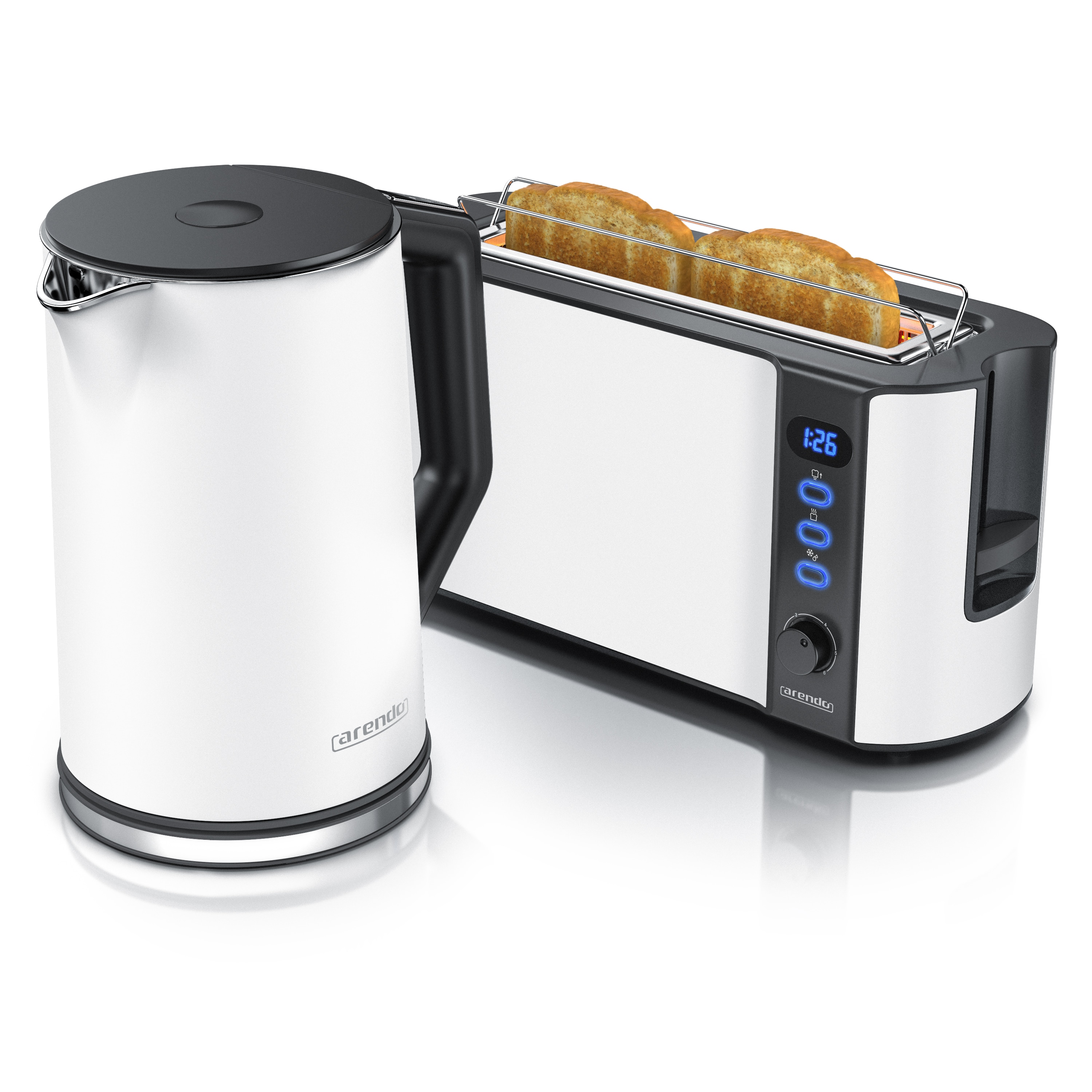 Arendo Fr&uuml;hst&uuml;cks-Set, 2-Scheiben Langschlitz-Toaster/Wasserkocher 1,5L, Wei&szlig; - Bild 1