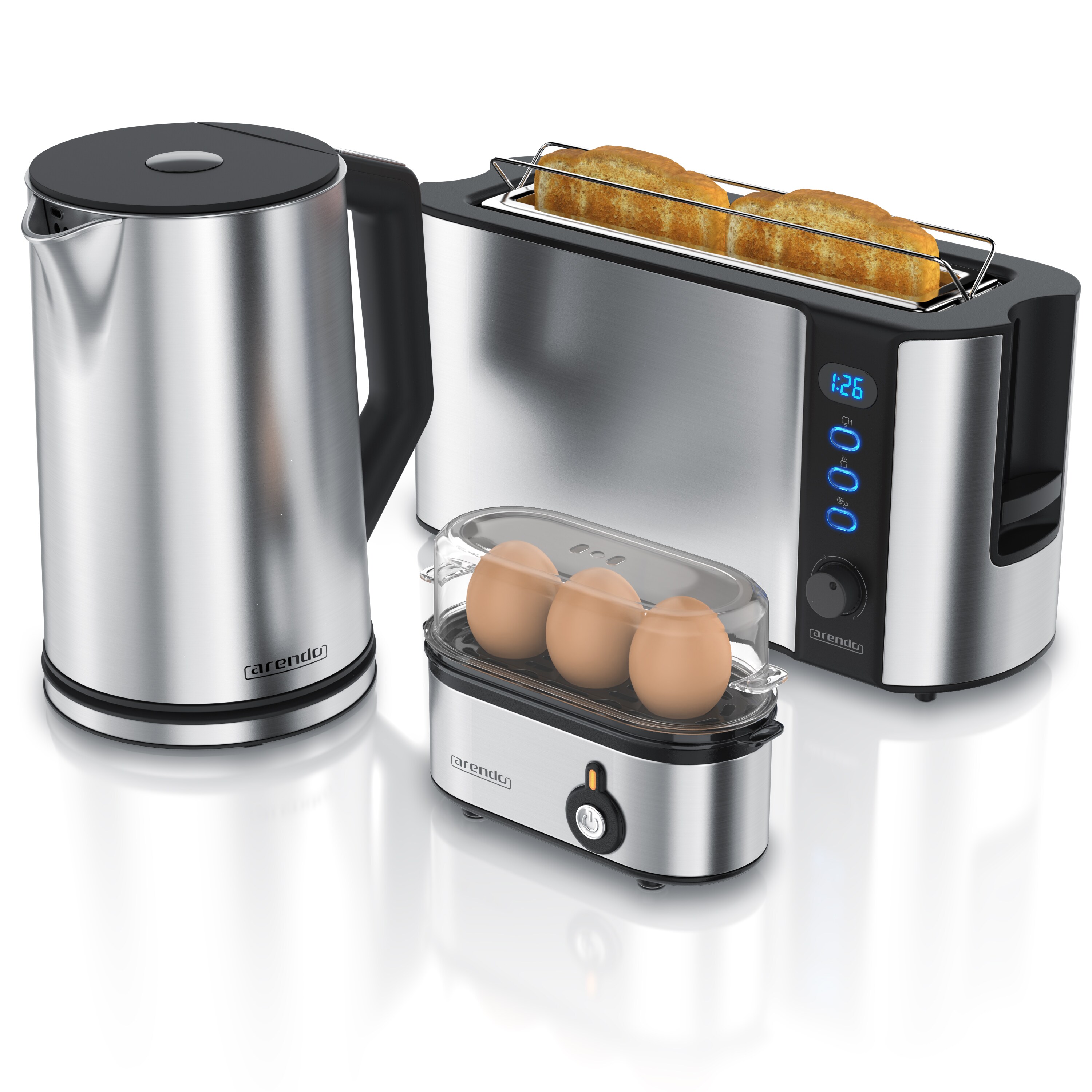 Arendo Fr&uuml;hst&uuml;cks-Set in silber - Wasserkocher / Toaster / Eierkocher - Bild 1