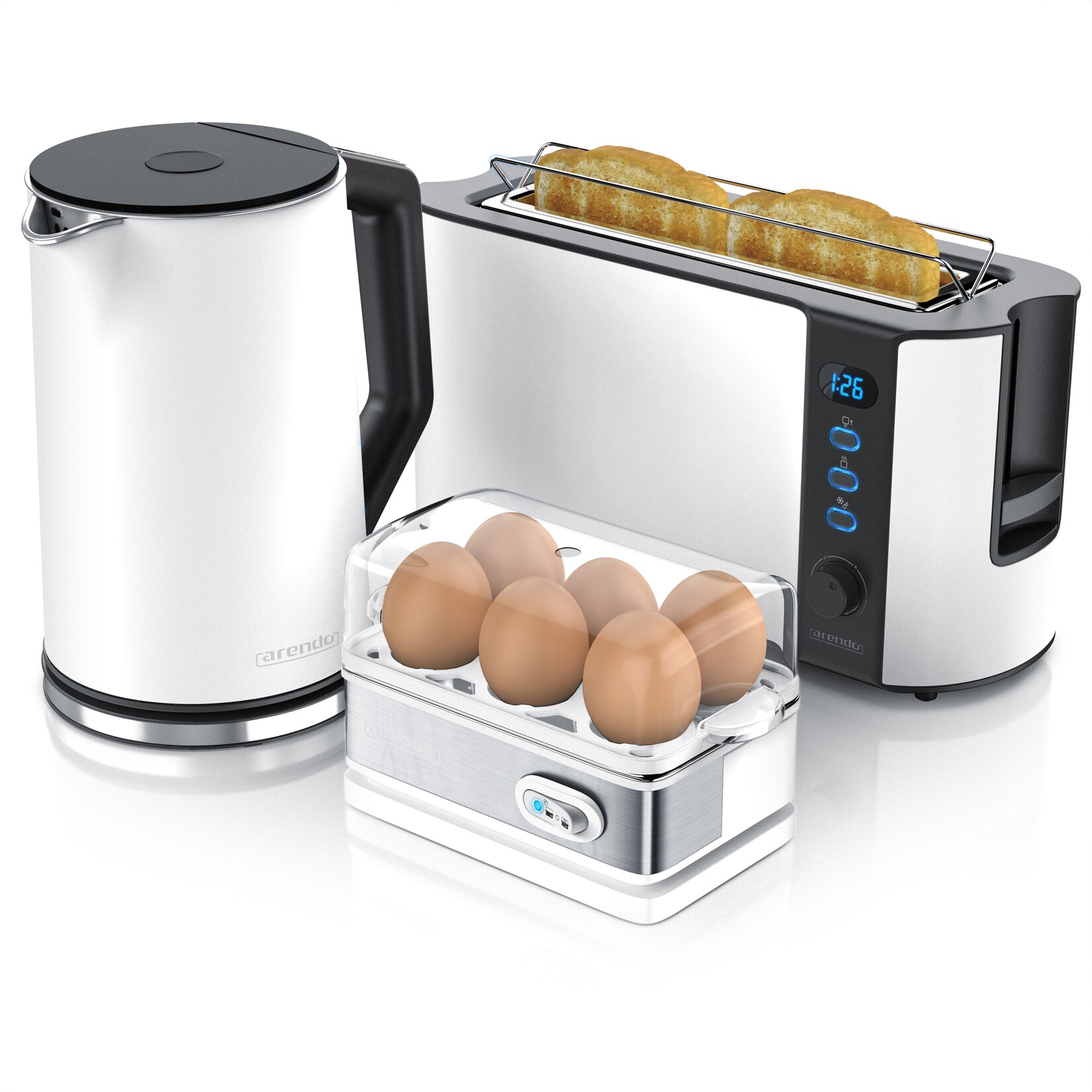 Arendo Frühstücks-Set in weiß – Wasserkocher / Toaster / Eierkocher | 04062861057391