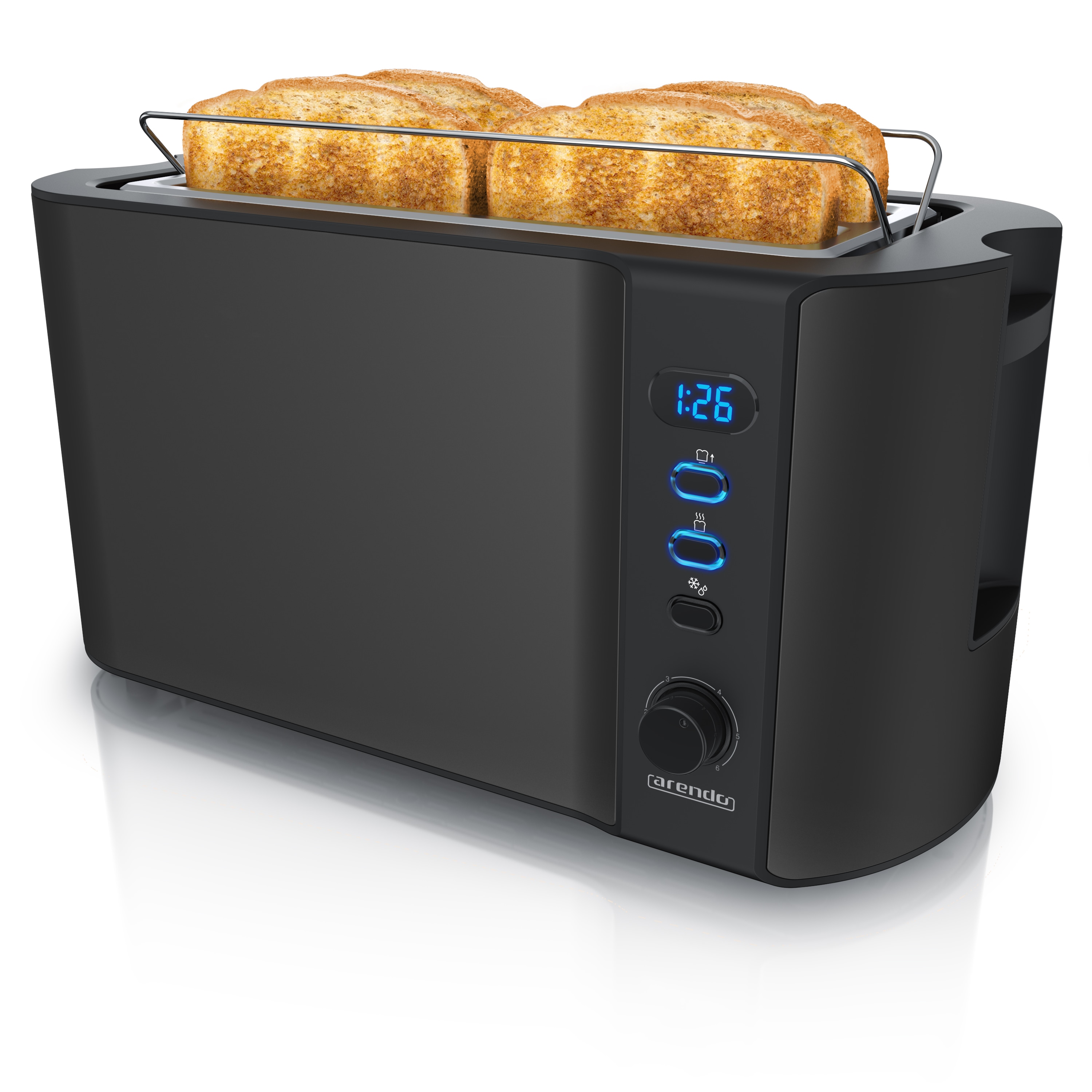 Arendo Langschlitz 4 Scheiben Toaster Frukost, mit Display, Defrost Funktion, W&auml;rmeisolierendes Doppelwandgeh&auml;use, Schwarz - Bild 1