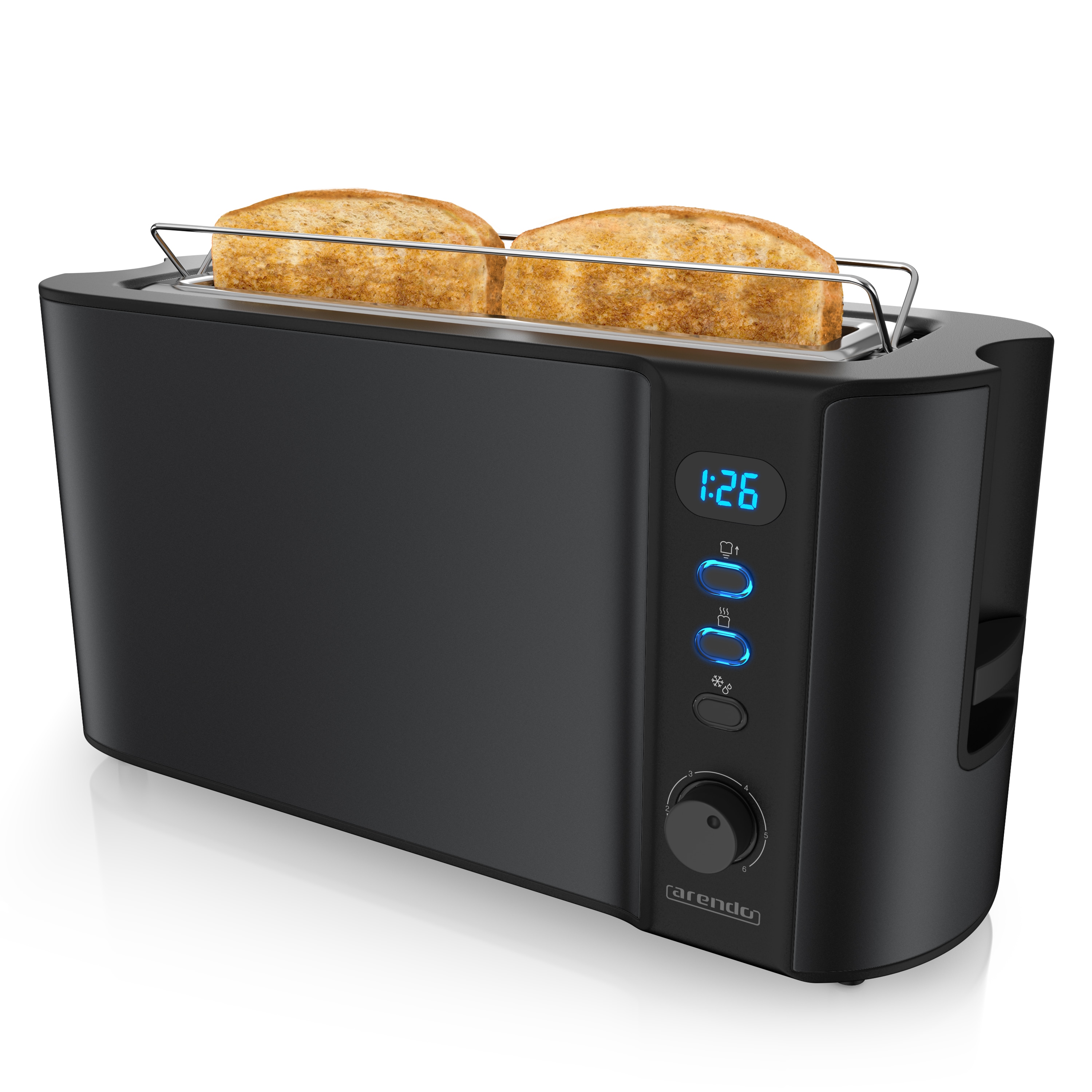 Arendo Automatik 2 Scheiben 1000W Langschlitz Toaster, Auftaufunktion, W&auml;rmeisolierendes Doppelwandgeh&auml;use, Schwarz - Bild 1