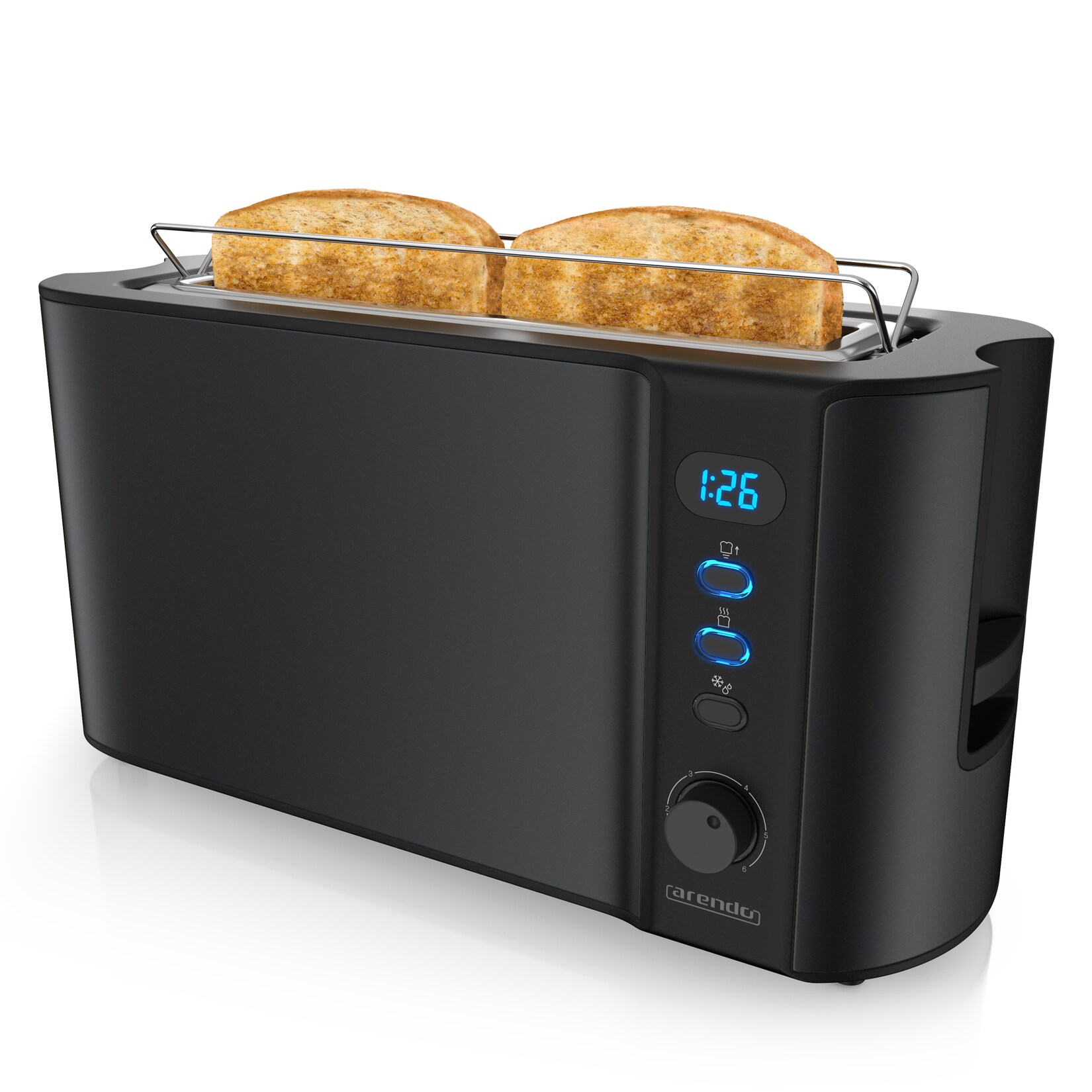 Automatik 2 Scheiben 1000W Langschlitz Toaster, Auftaufunktion, Wärmeisolierendes Doppelwandgehäuse, Schwarz