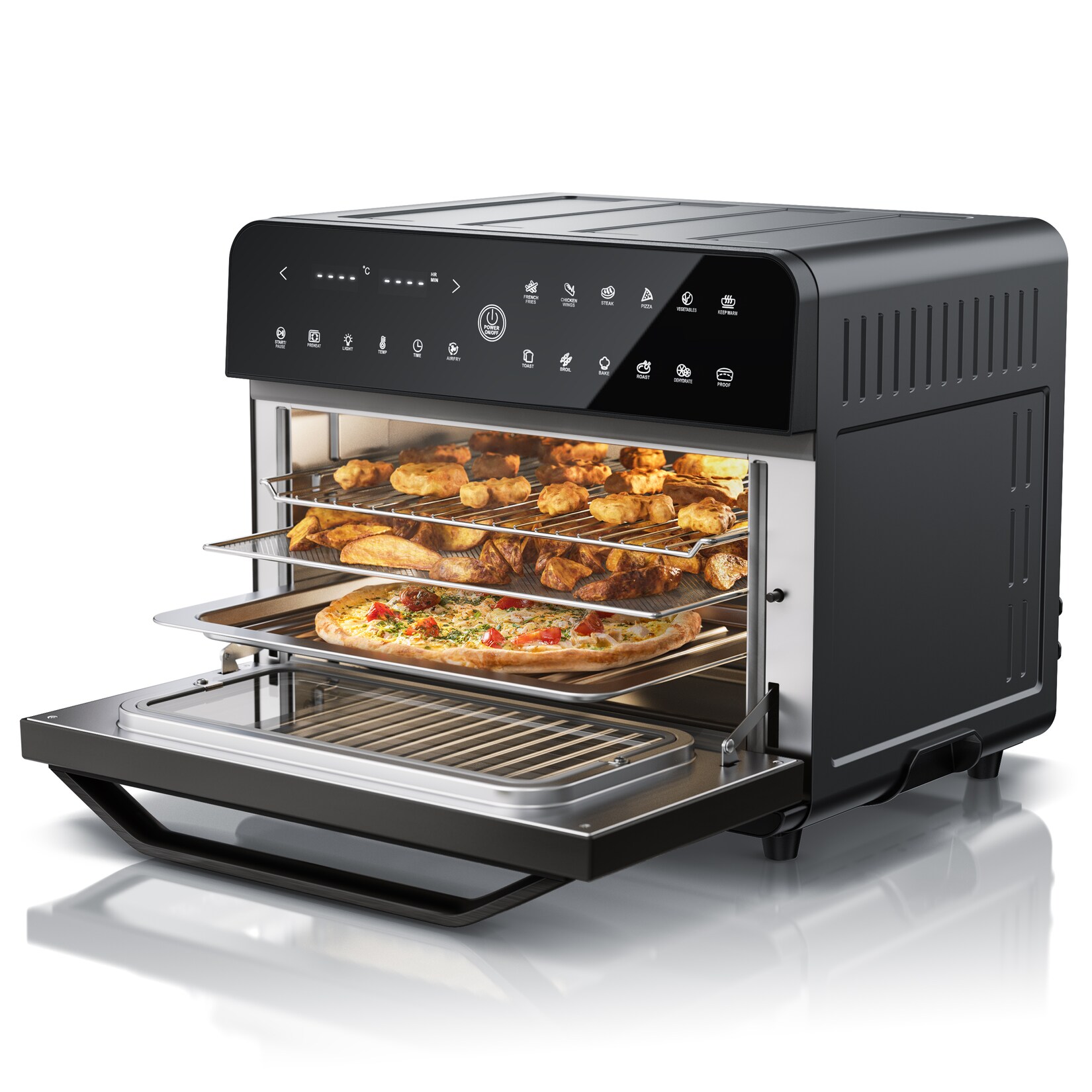 Arendo Heißluftfritteuse 1800 Watt, Minibackofen, Airfryer, 25L, Edelstahl, Pizzaofen, 4 Ebenen, Mini Backofen mit Umluft, Timer, 12 Programme | 04062861072837