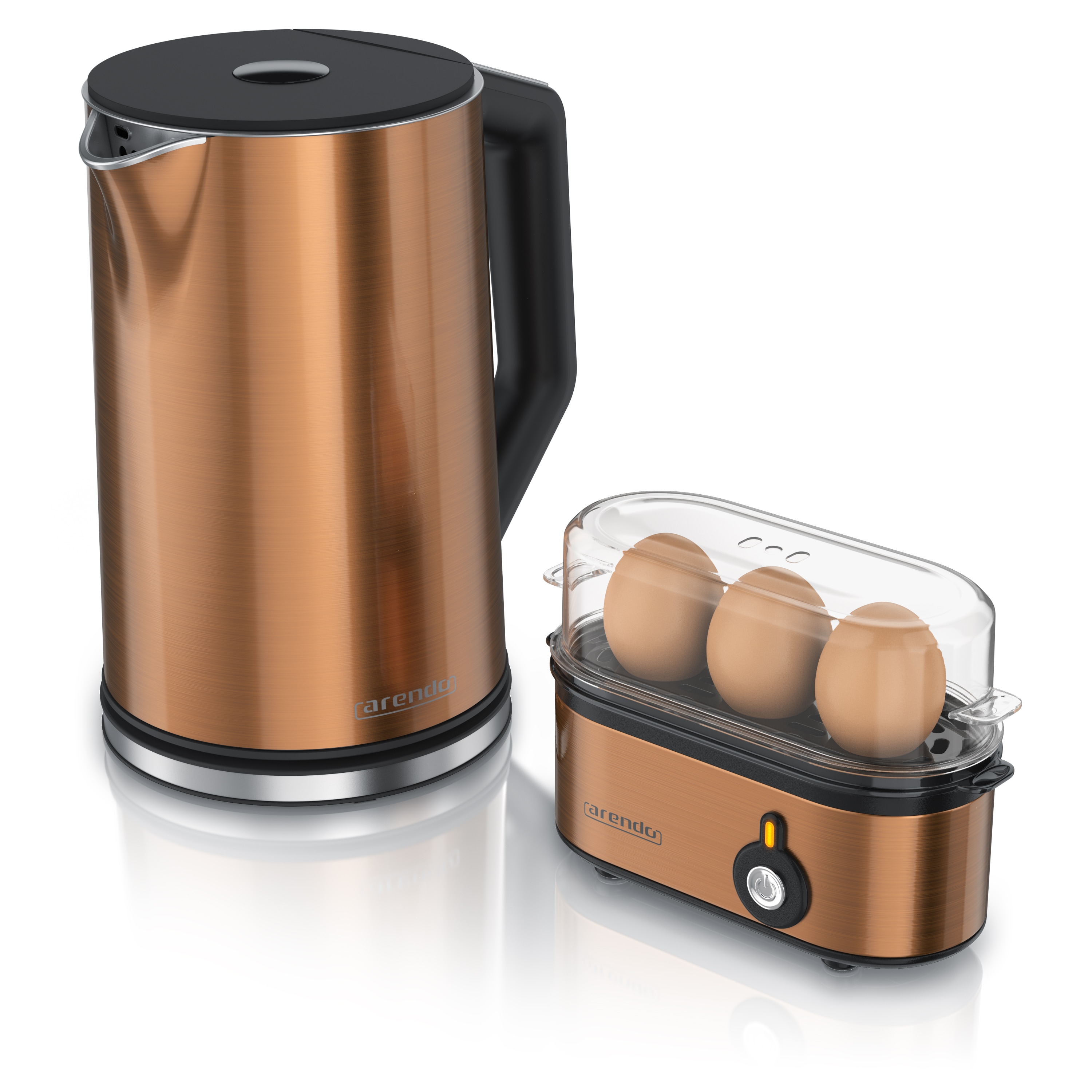 Arendo 2-teiliges Fr&uuml;hst&uuml;cksset - Edelstahl Wasserkocher 1,5l, 3er Eierkocher, Kupfer - Bild 1