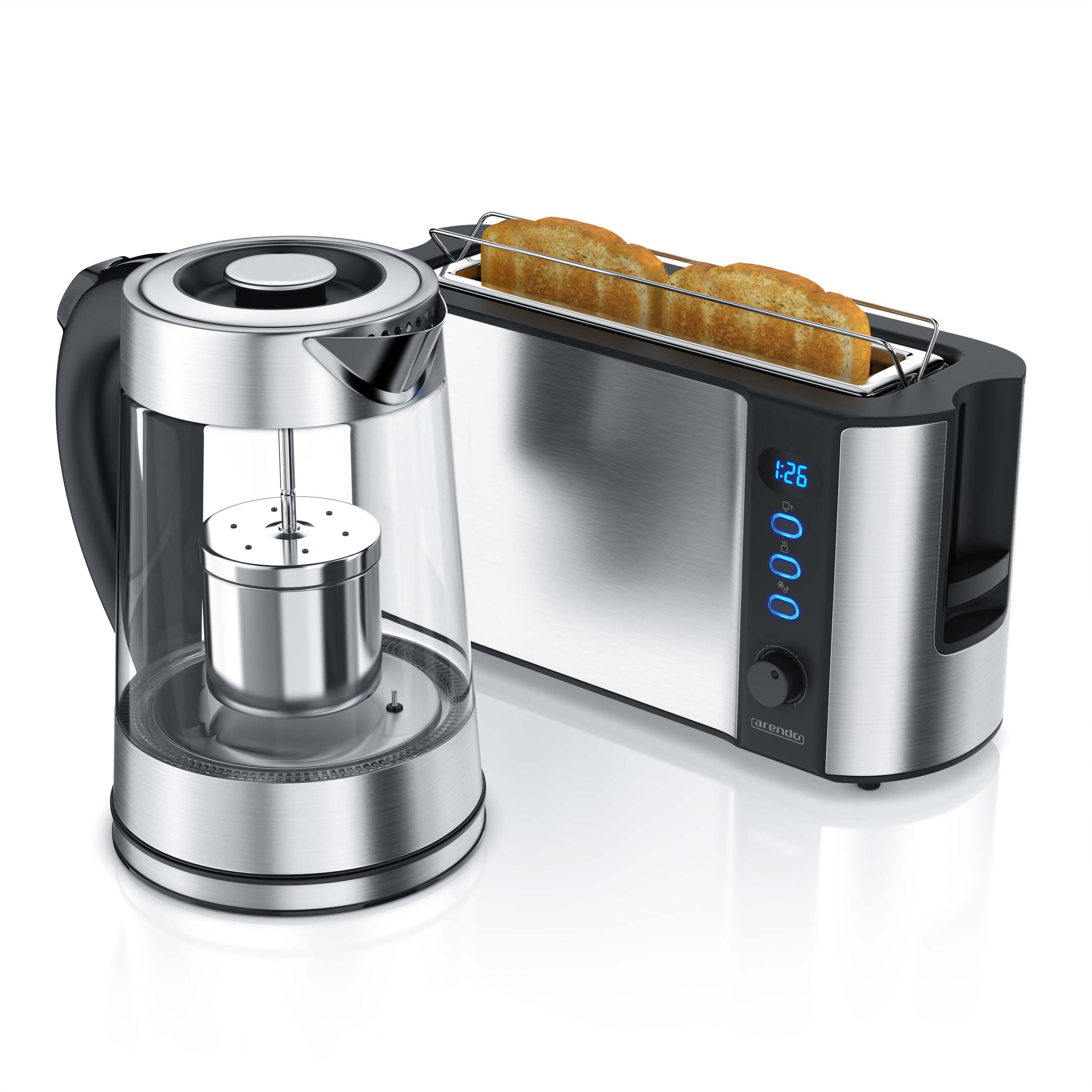 Arendo Fr&uuml;hst&uuml;cks Set in Edelstahloptik Wasserkocher (mit Teesieb) & Toaster - Bild 1