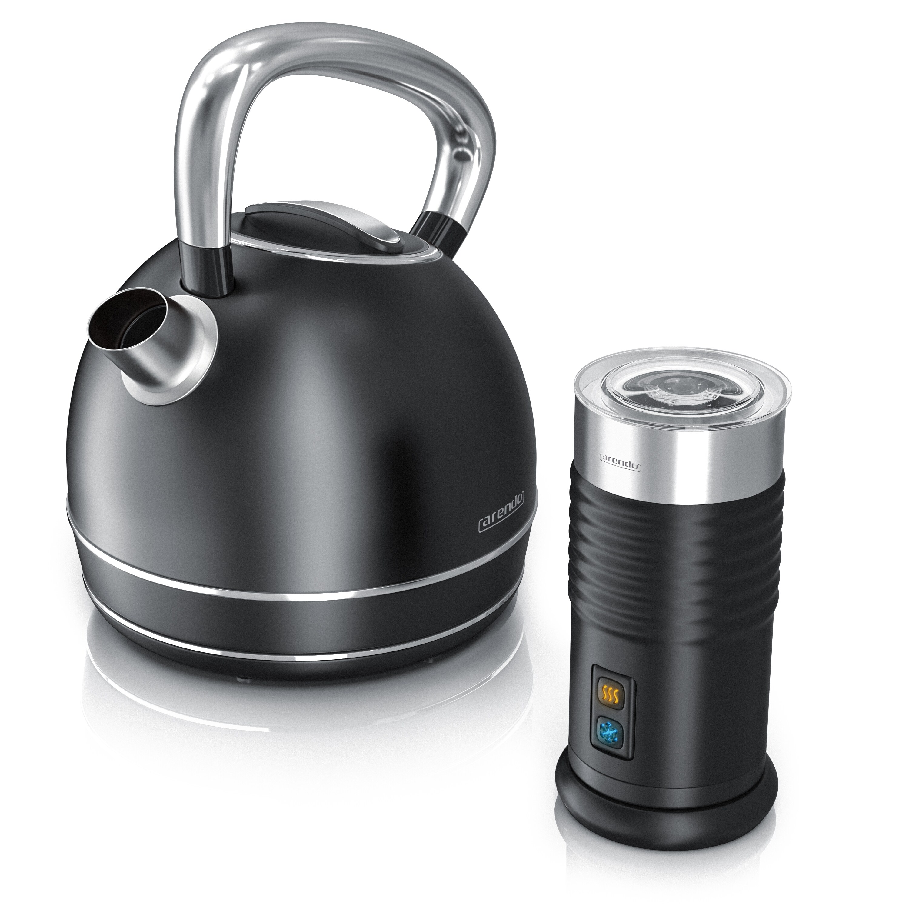 Arendo Fr&uuml;hst&uuml;cks Set in Matt Schwarz - Edelstahl Wasserkocher & Milchaufsch&auml;umer - Bild 1