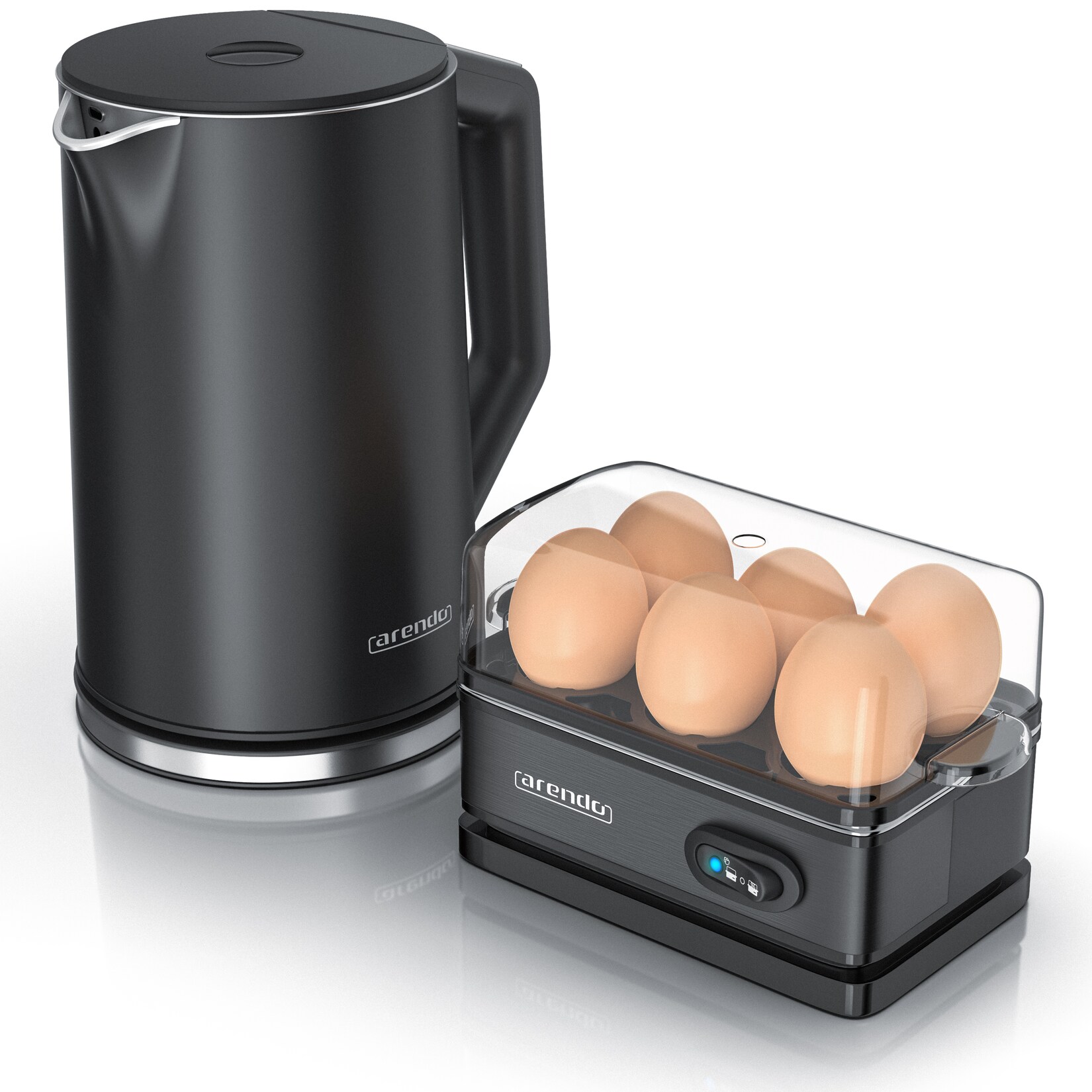 Frühstücks-Set Edelstahl Wasserkocher , 6er Eierkocher, Schwarz