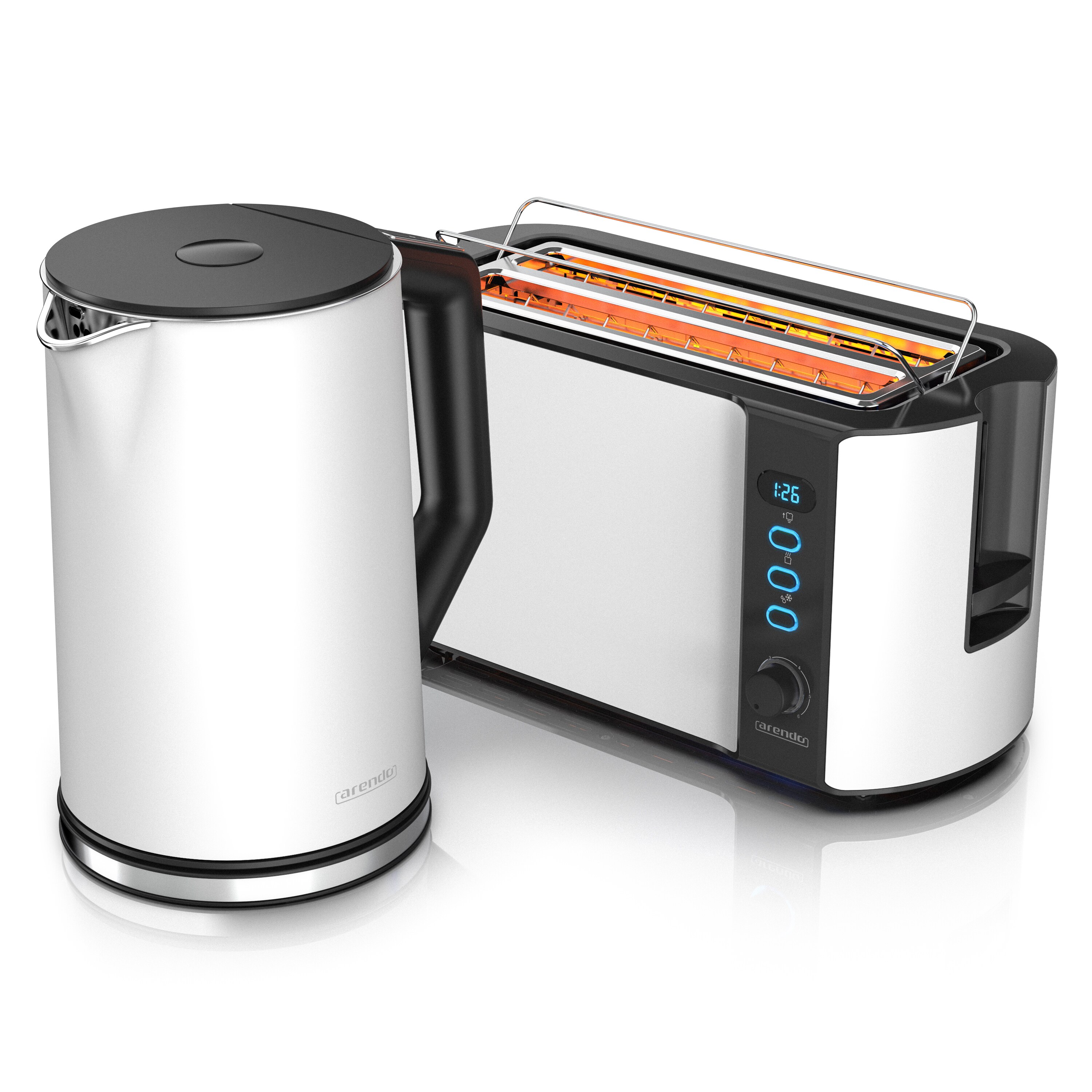 Arendo Fr&uuml;hst&uuml;cksset, 1,5L Wasserkocher, Langschlitz Toaster 4-Scheiben, Wei&szlig; - Bild 1