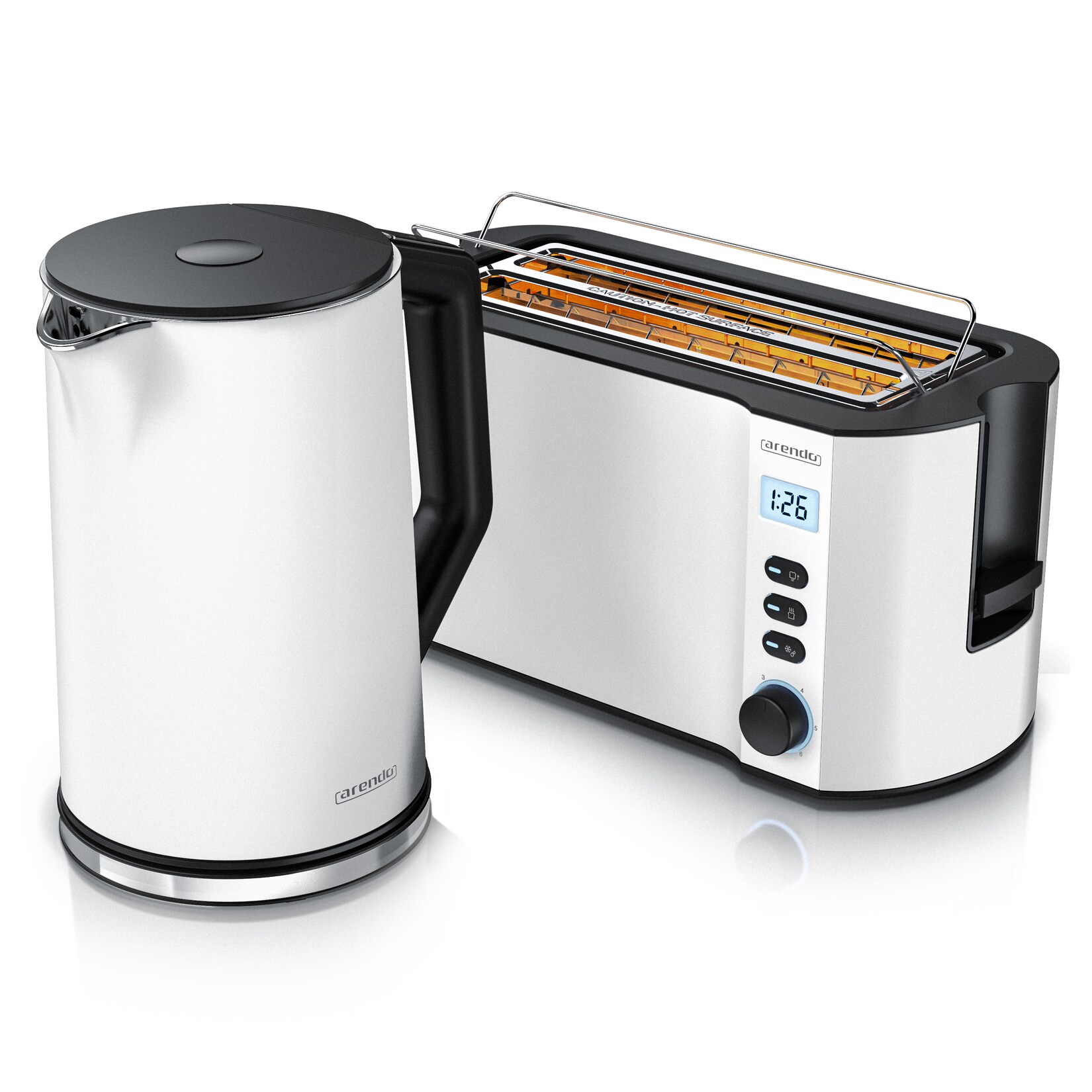 Frühstücks-Set, Wasserkocher  mit Temperatureinstellung, 4-Scheiben Toaster Langschlitz, Weiß