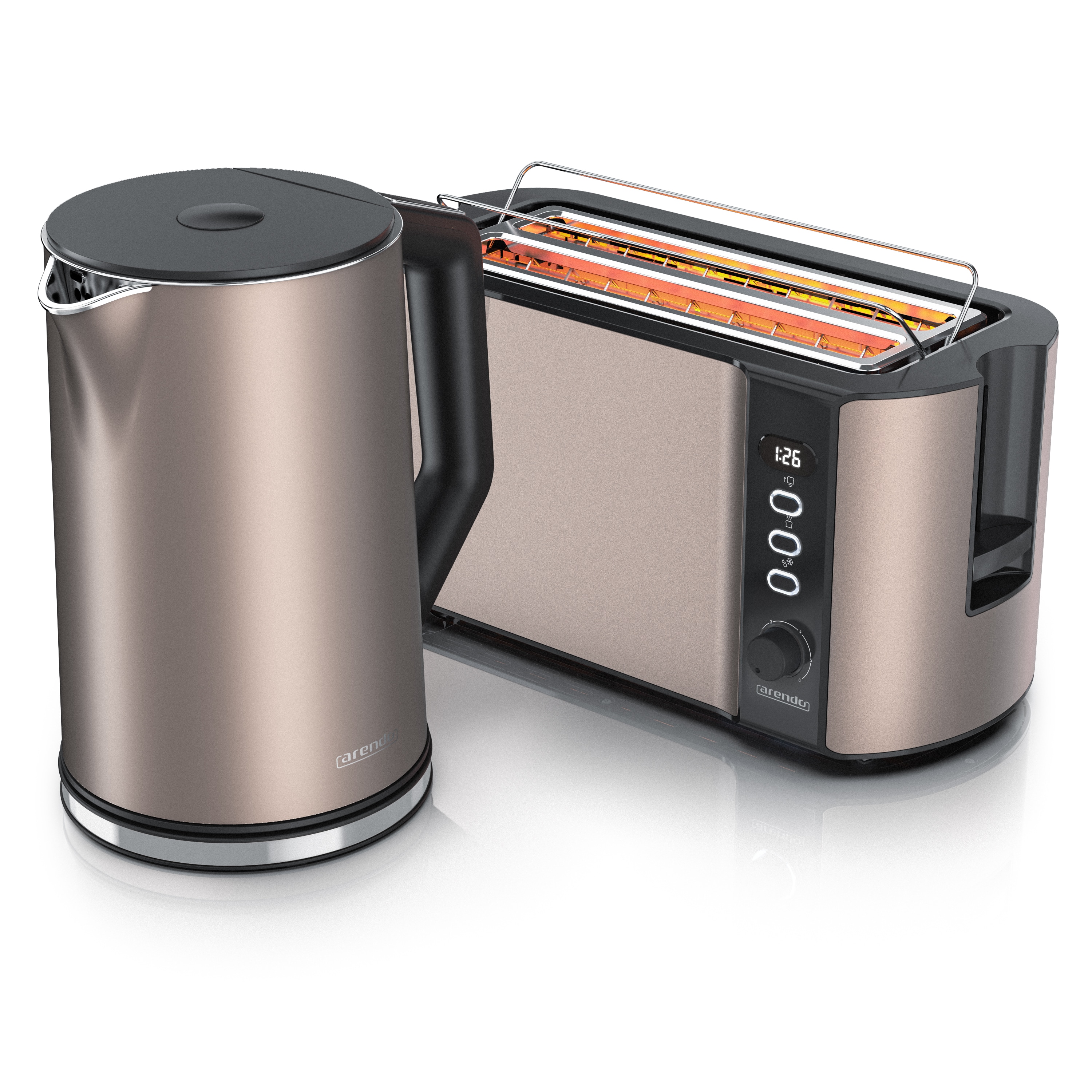 Arendo Fr&uuml;hst&uuml;cks-Set, Wasserkocher 1,5l, Langschlitz Toaster f&uuml;r 4 Scheiben, Beige - Bild 1