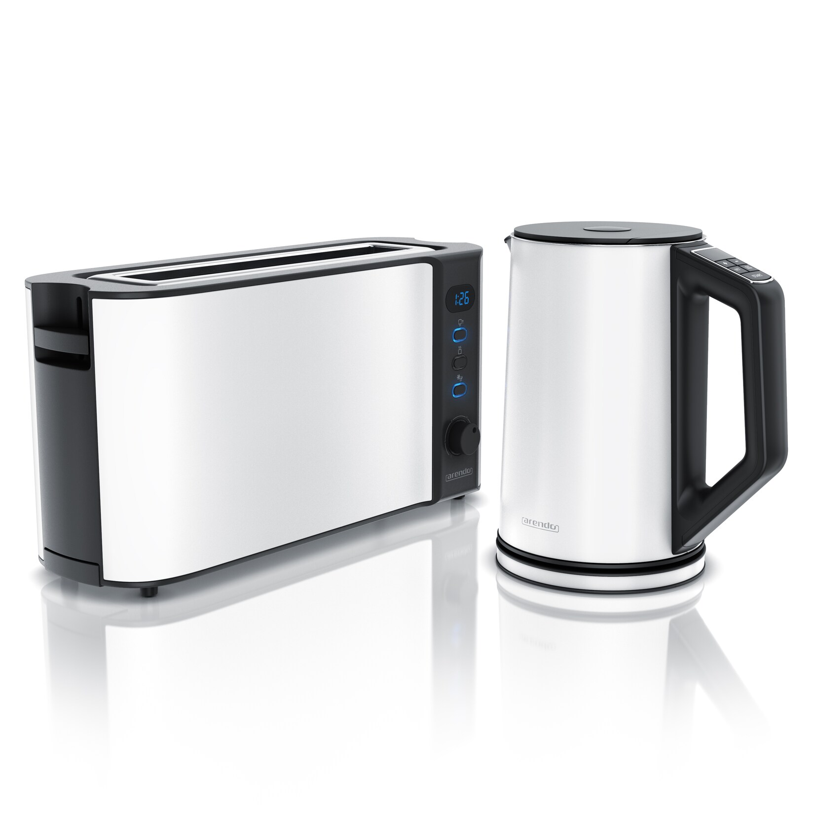 Frühstücksset, Wasserkocher ELEGANT 1,5 Liter & Langschlitztoaster für 2 Scheiben, Weiß