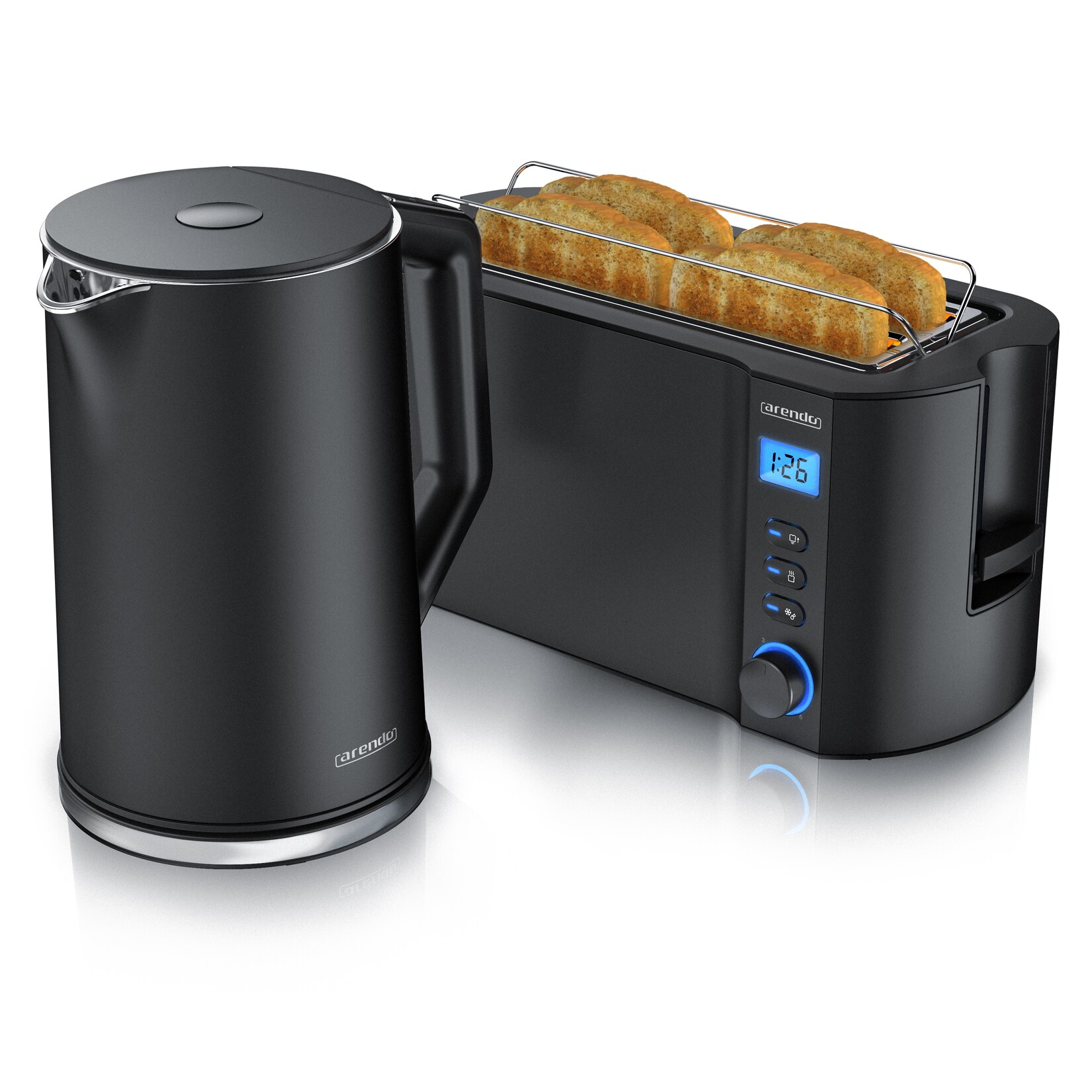 Frühstücksset, Wasserkocher ELEGANT 1,5 Liter, 4-Scheiben Langschlitz Toaster, Schwarz