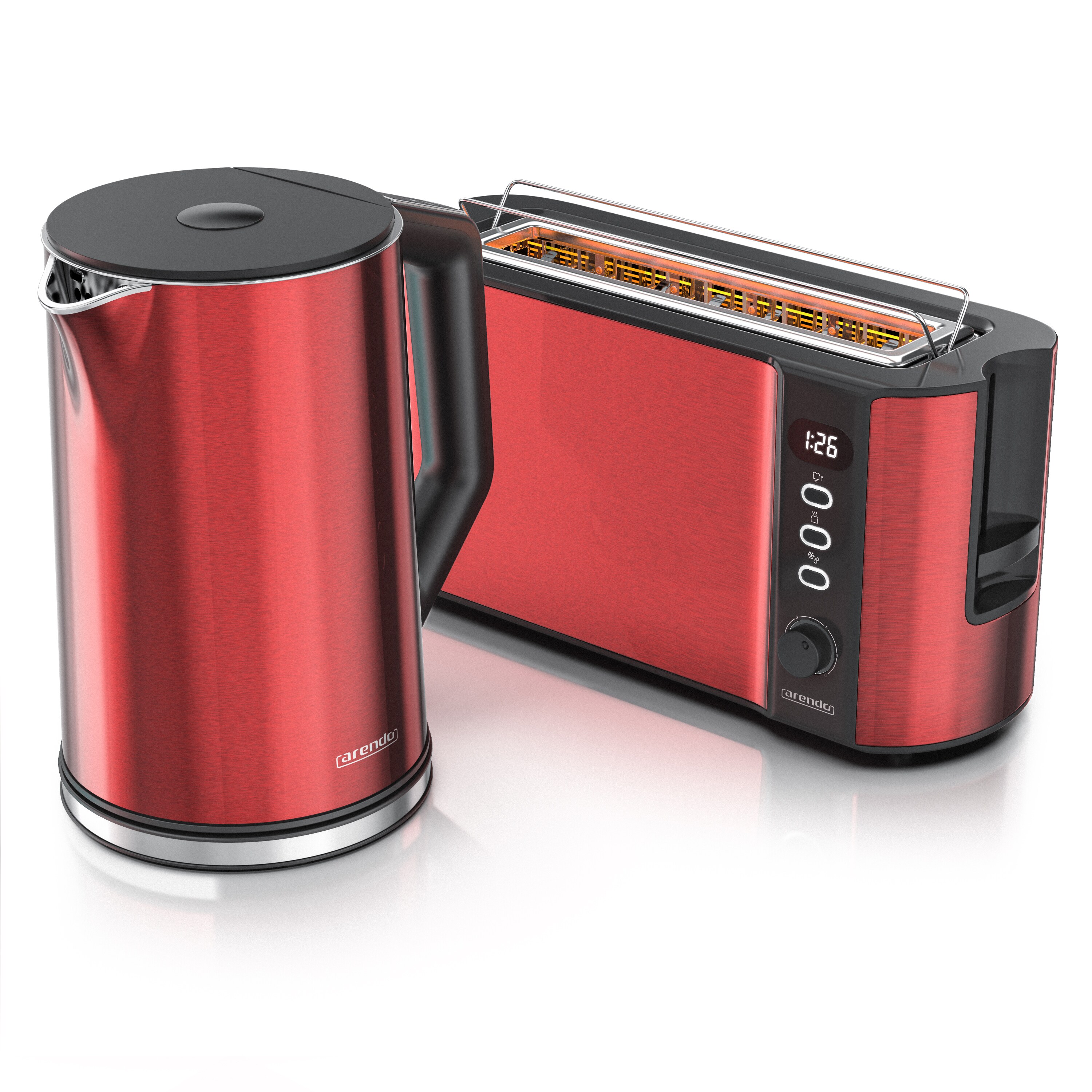Arendo Fr&uuml;hst&uuml;cksset, Wasserkocher ELEGANT 1,5L, 2 Scheiben Toaster Langschlitz, Rot - Bild 1
