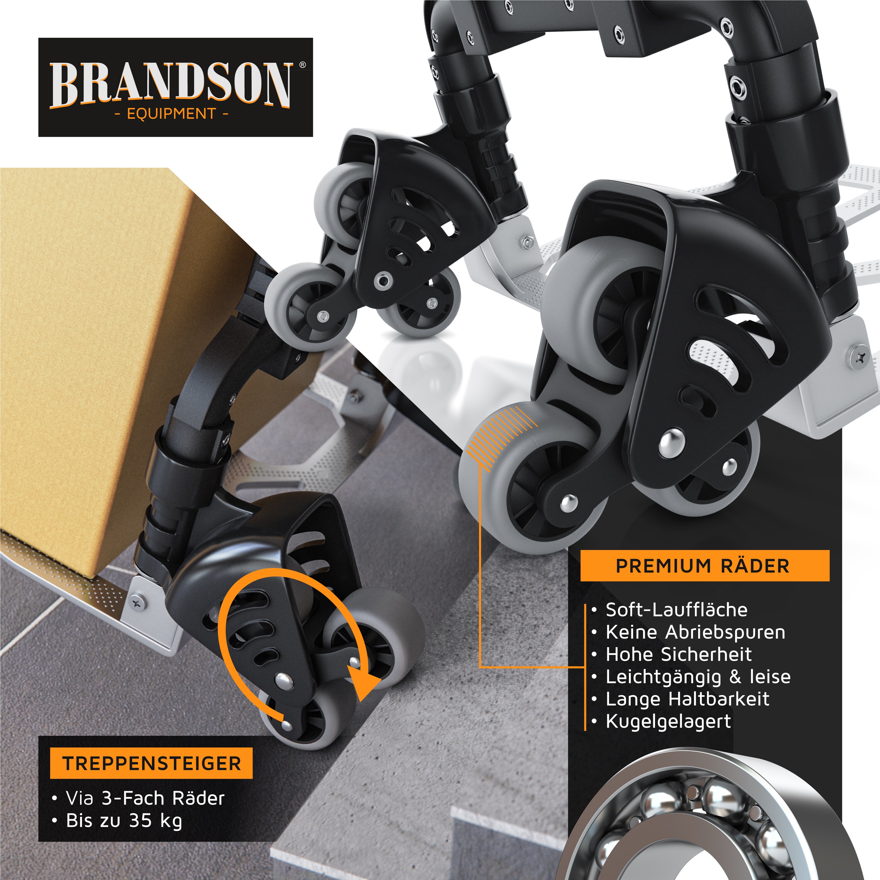 Produktbild von Brandson Aluminium-Sackkarre – Klappbar, 70kg Tragkraft, Teleskopgriff, Für Haus & Garten