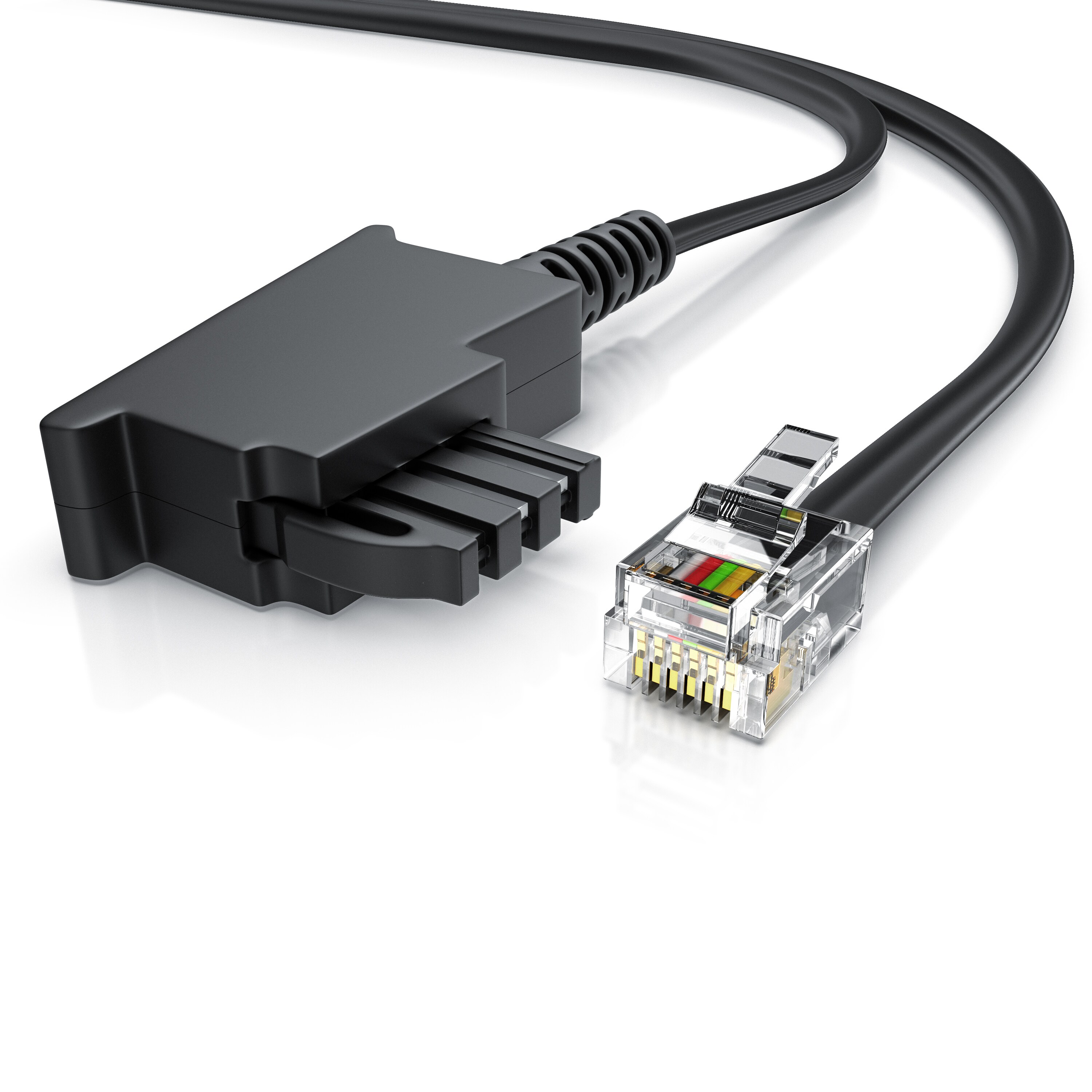 CSL - 1m Telefonkabel TAE-F Stecker auf RJ11 Stecker - Int. Norm 6P4C / 4-polig belegt - Flachkabel - TAE-F - schwarz - Bild 1