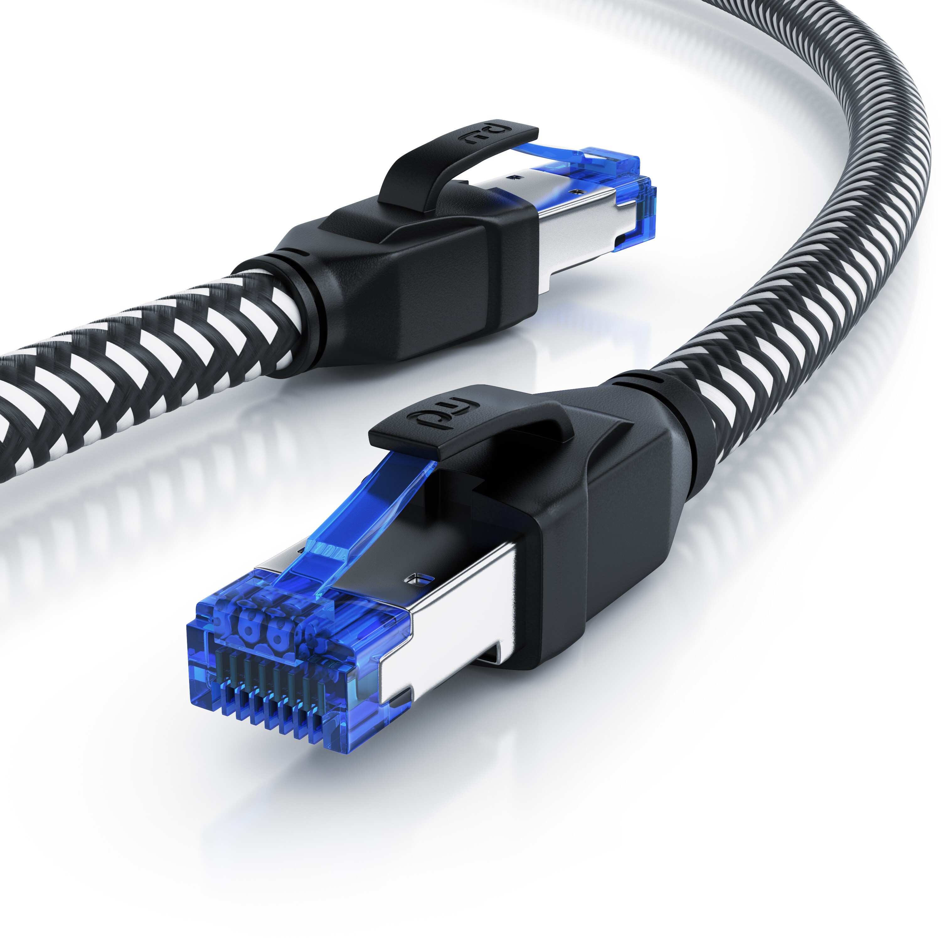 Primewire Patchkabel CAT 8 mit Baumwollummantelung - Gigabit Ethernet LAN Kabel - 40 Gbit/s - S/FTP PIMF Schirmung - Netzwerkkabel - 1m - Bild 1