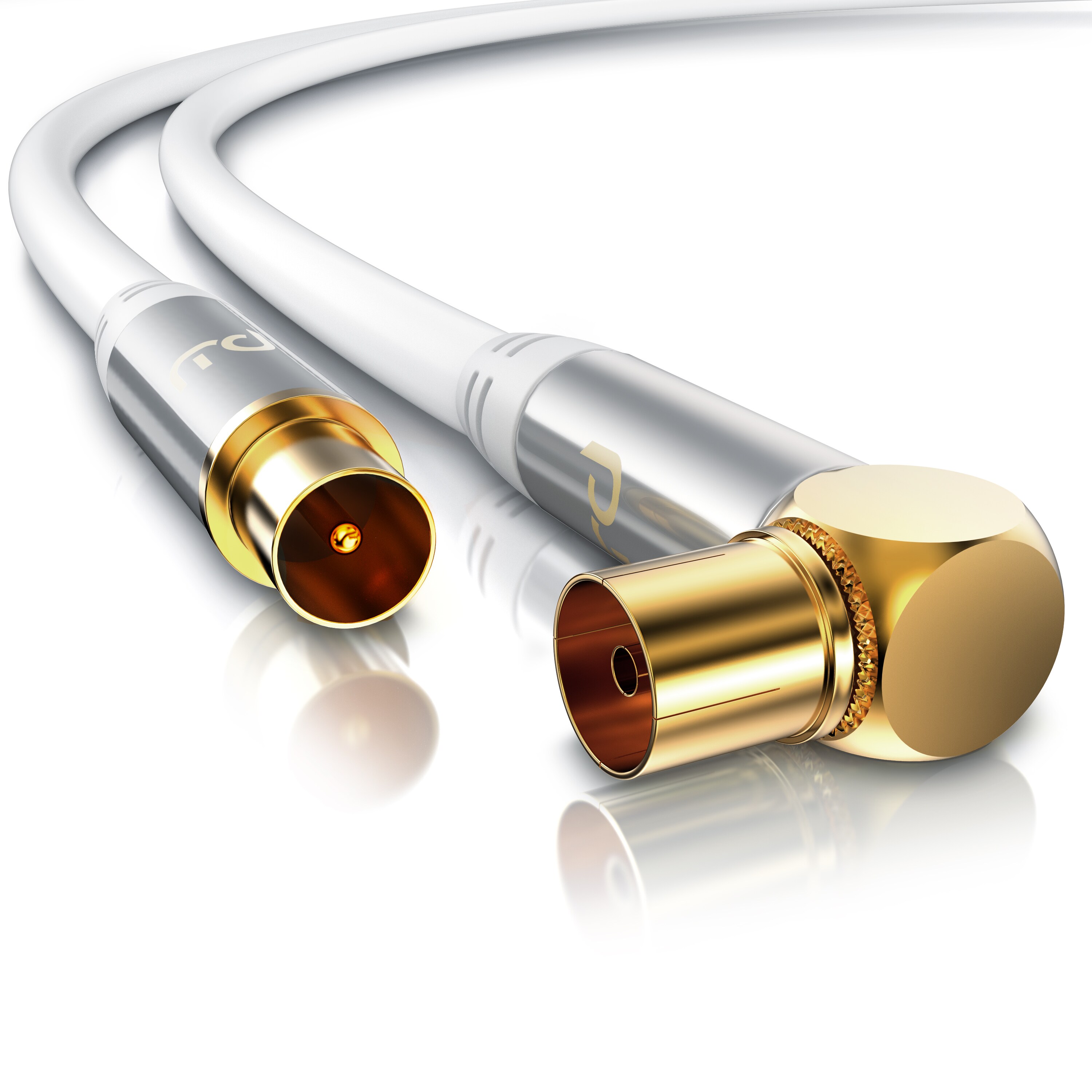 Primewire Antennenkabel gewinkelt - Koaxialkabel - Koax Kupplung 90&deg; Winkel zu Stecker gerade - HDTV 75 Ohm - wei&szlig; - 5 m - Bild 1