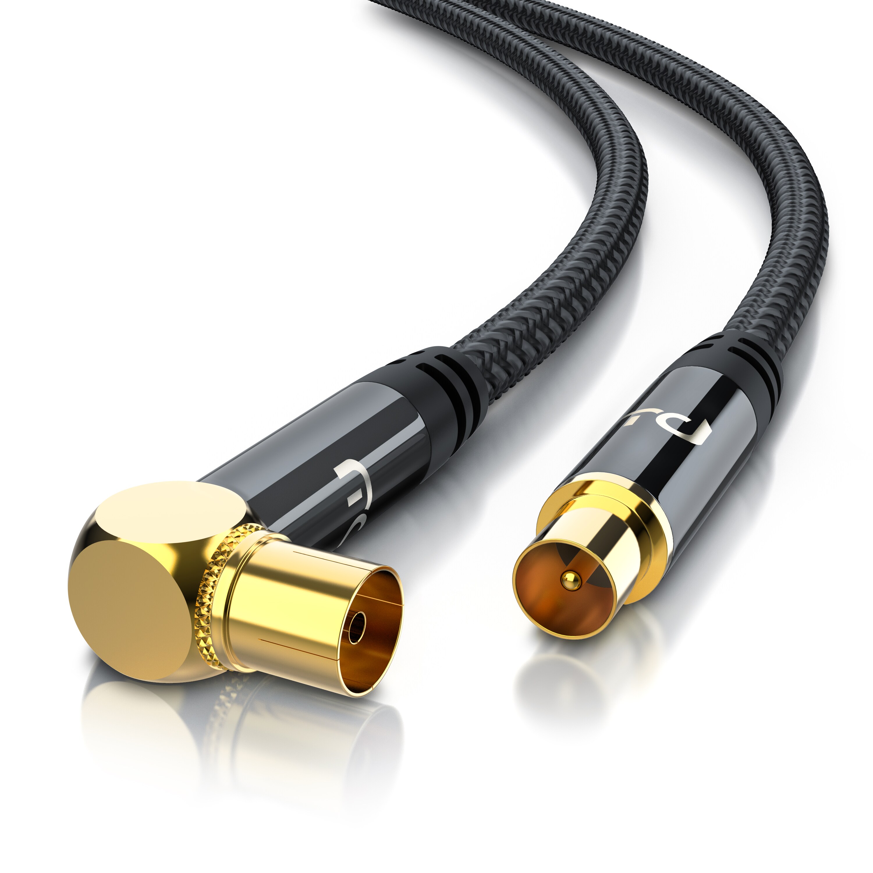 Primewire Antennenkabel gewinkelt mit Braiding - Koaxialkabel - Koax Kupplung 90&deg; Winkel zu Stecker gerade - HDTV 75 Ohm - 5 m - Bild 1