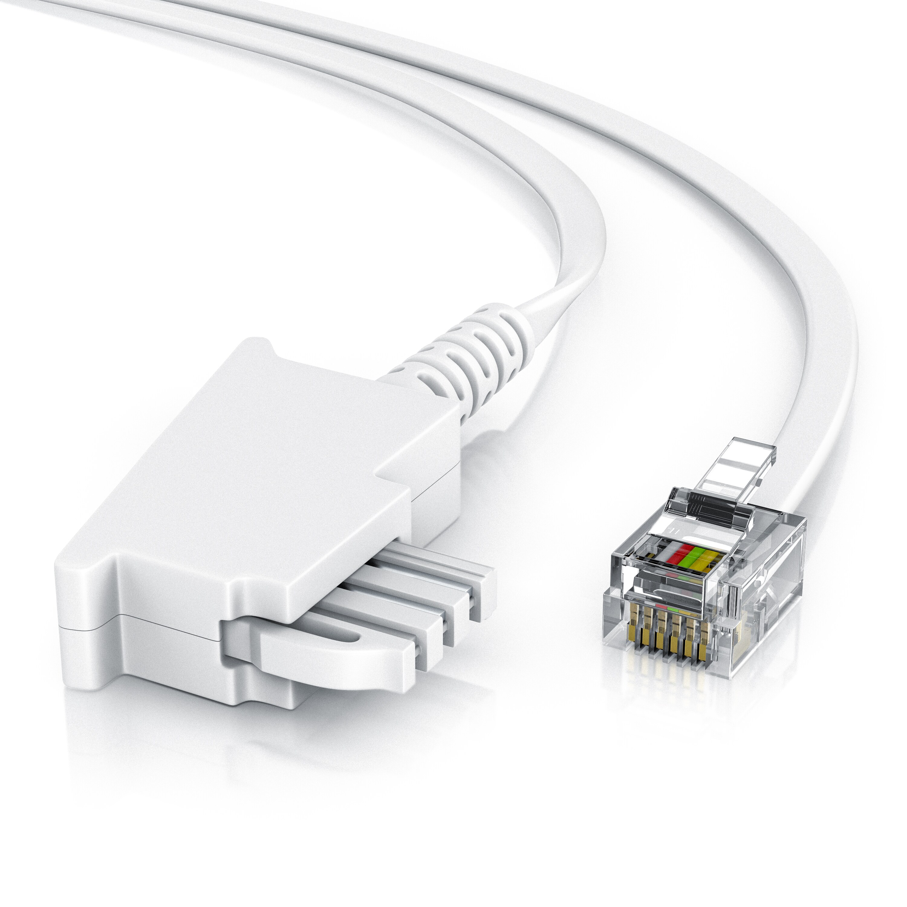 CSL - 15m Telefonkabel TAE-F Stecker auf RJ11 Stecker - Int. Norm 6P4C / 4-polig belegt - Flachkabel - TAE-F - wei&szlig; - Bild 1