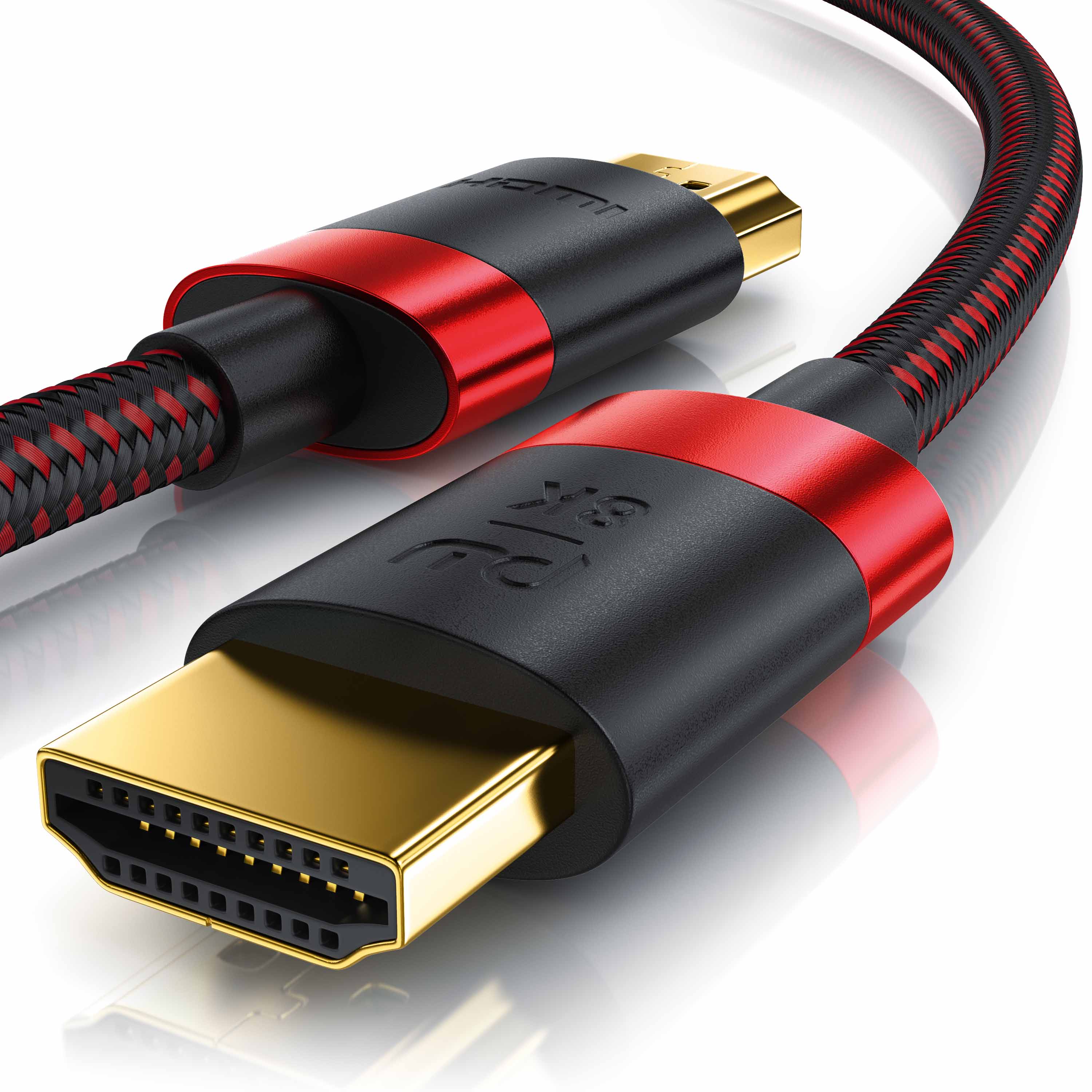 Primewire - 4m High Speed 8K HDMI Kabel 2.1 mit Ethernet ARC 3D 4K Ultra HD 7680x4320 @ 120 Hz PS4 360 TV OLED PC Laptop Beamer Monitor - Schwarz/Rot - Bild 1
