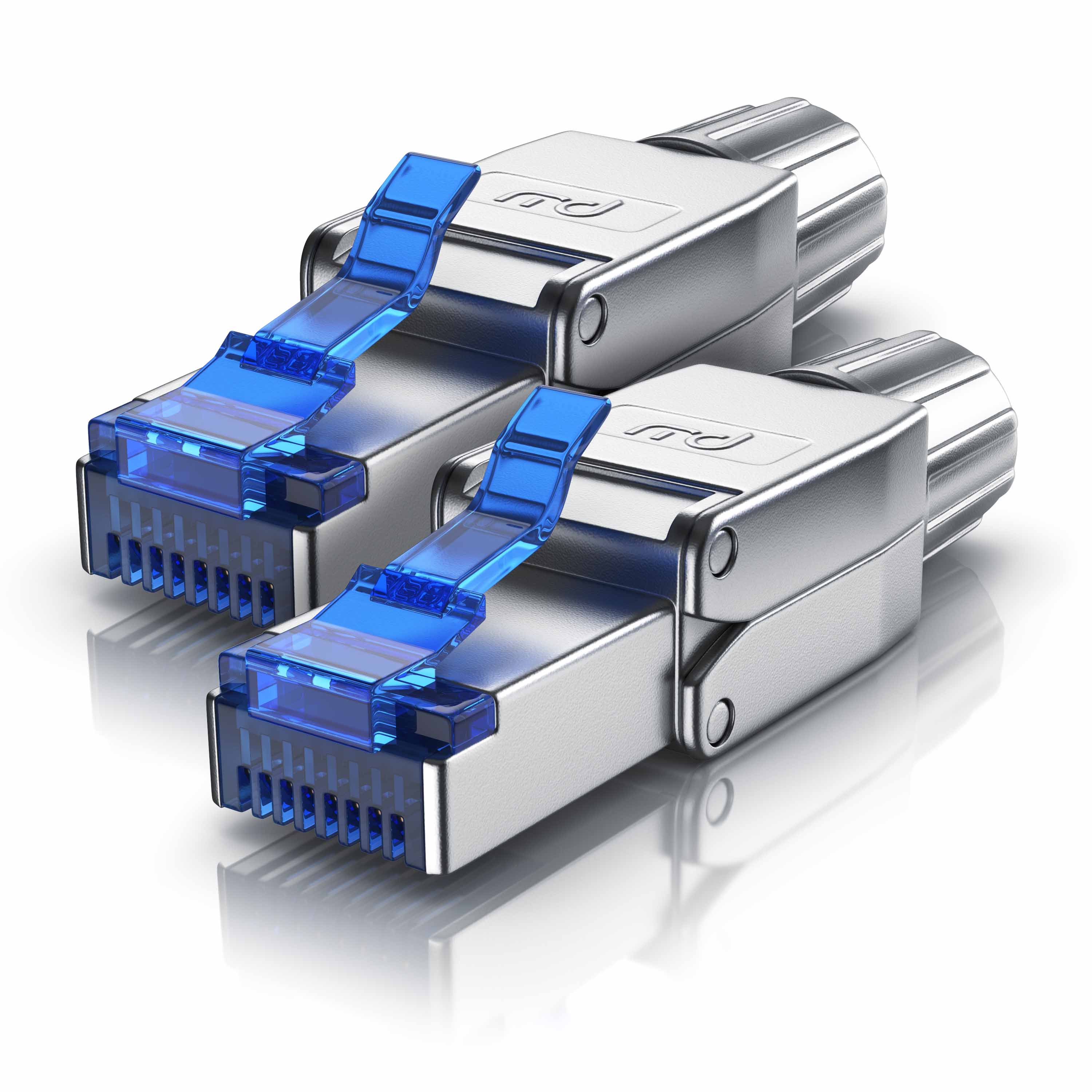 Primewire 2x Netzwerk-Adapter RJ-45 (Ethernet) zu Netzwerkkabel, Netzwerkstecker RJ45 CAT 8 - Gigabit Ethernet LAN Kabel - 40 Gbit/s, silber - Bild 1