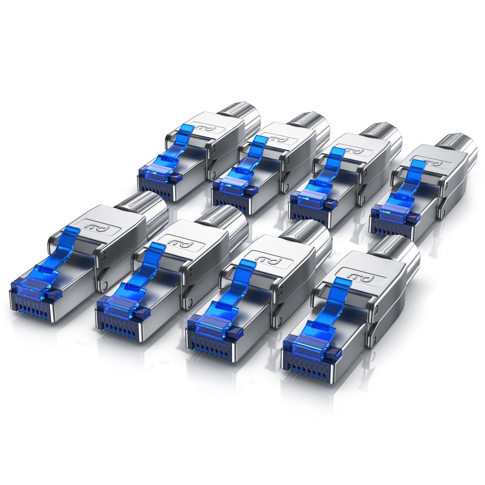 Primewire 8x Netzwerk-Adapter RJ-45 (Ethernet) zu Netzwerkkabel, Netzwerkstecker RJ45 CAT 8 – Gigabit Ethernet LAN Kabel – 40 Gbit/s, silber | 04062861841549
