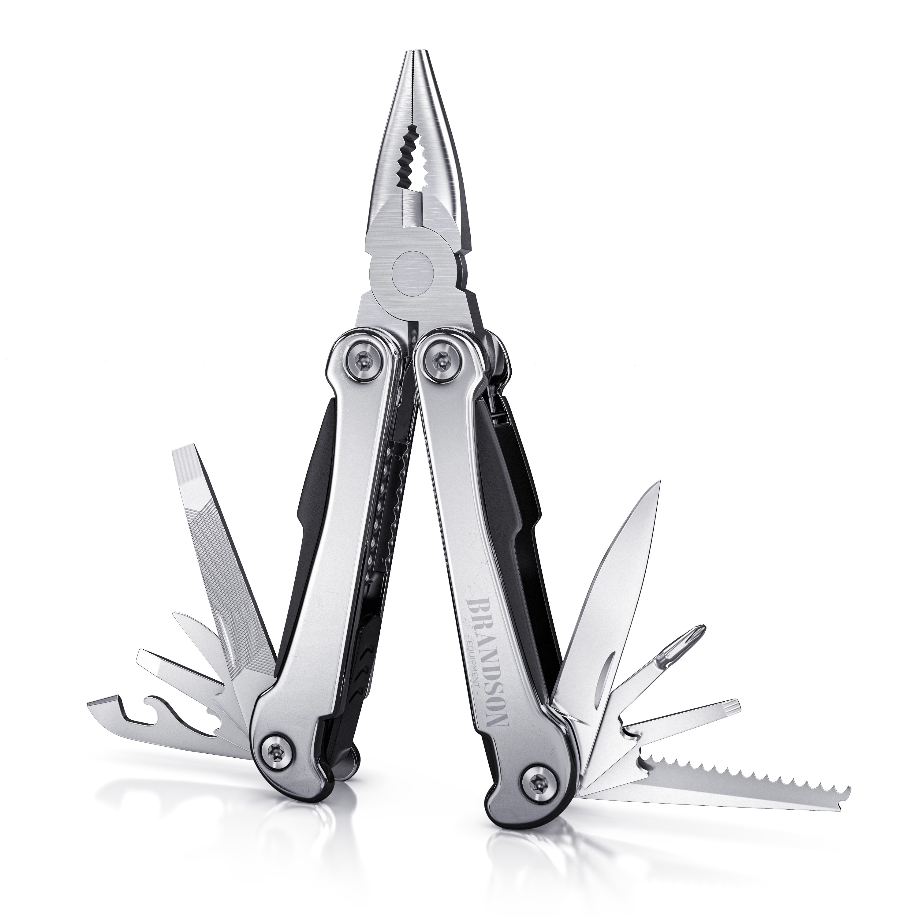 Brandson Multitool 13 in 1 - Multifunktionswerkzeug 10,5 cm - Zange S&auml;ge Messer Karton&ouml;ffner Feile Drahtschneider Flaschen- und Dosen&ouml;ffner - Bild 1