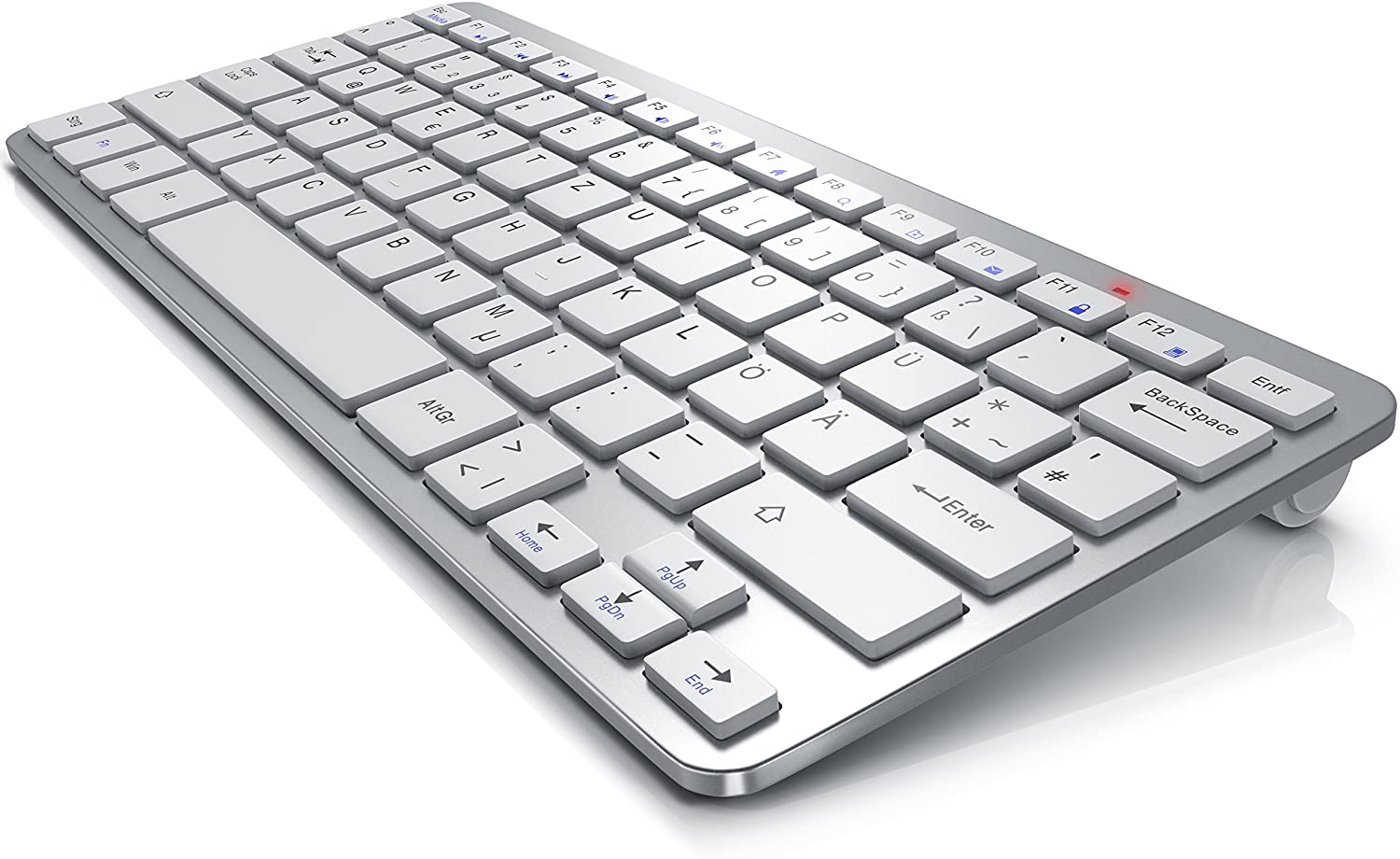 CSL Wireless-Tastatur, 2,4Ghz Slim Design Mini Keyboard, platzsparend, ergonomisch, Kabellos, silber - Bild 1