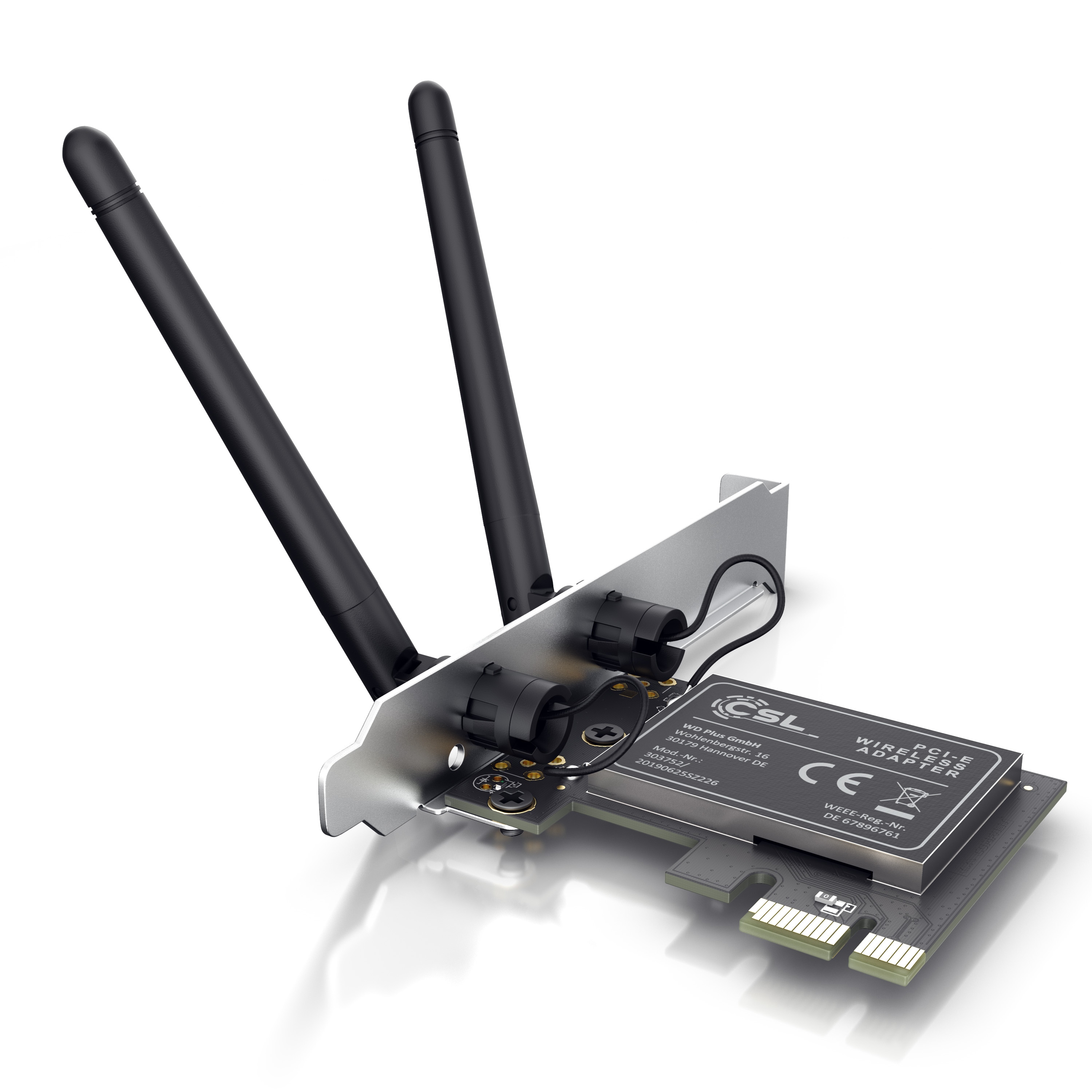 CSL WLAN Netzwerkkarte 2,4 Ghz PCIe - 300 Mbit s WiFi Adapter Karte - 2 Externe 2dbi Antennen - Bild 1