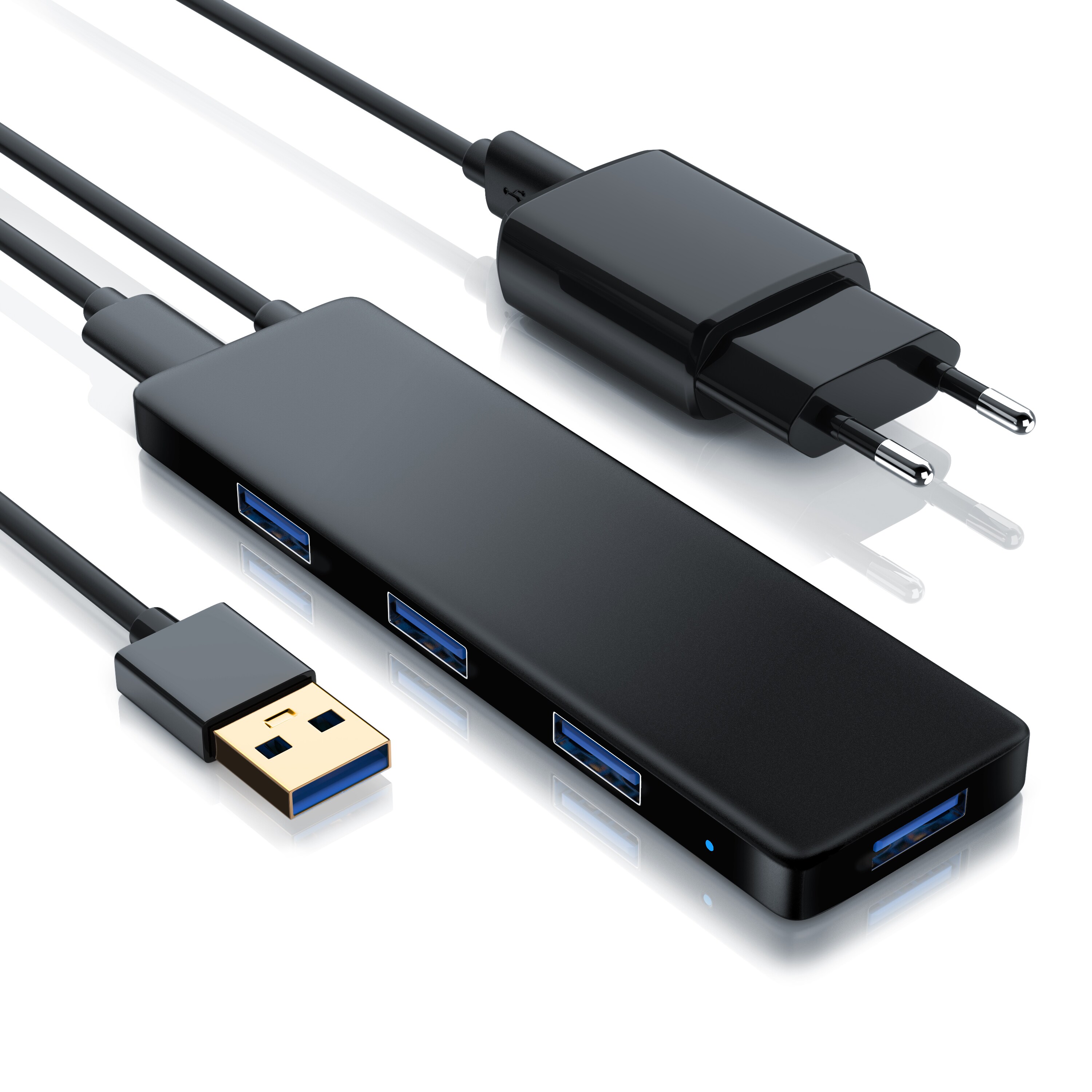 Primewire USB 3.2 Hub mit Netzteil, Ultra Slim 4-Port Verteiler, Datenhub f&uuml;r PC PS4 Notebook Netbook Laptop Ultrabook Tablet-PC MacBook, Bus-Powered - Bild 1