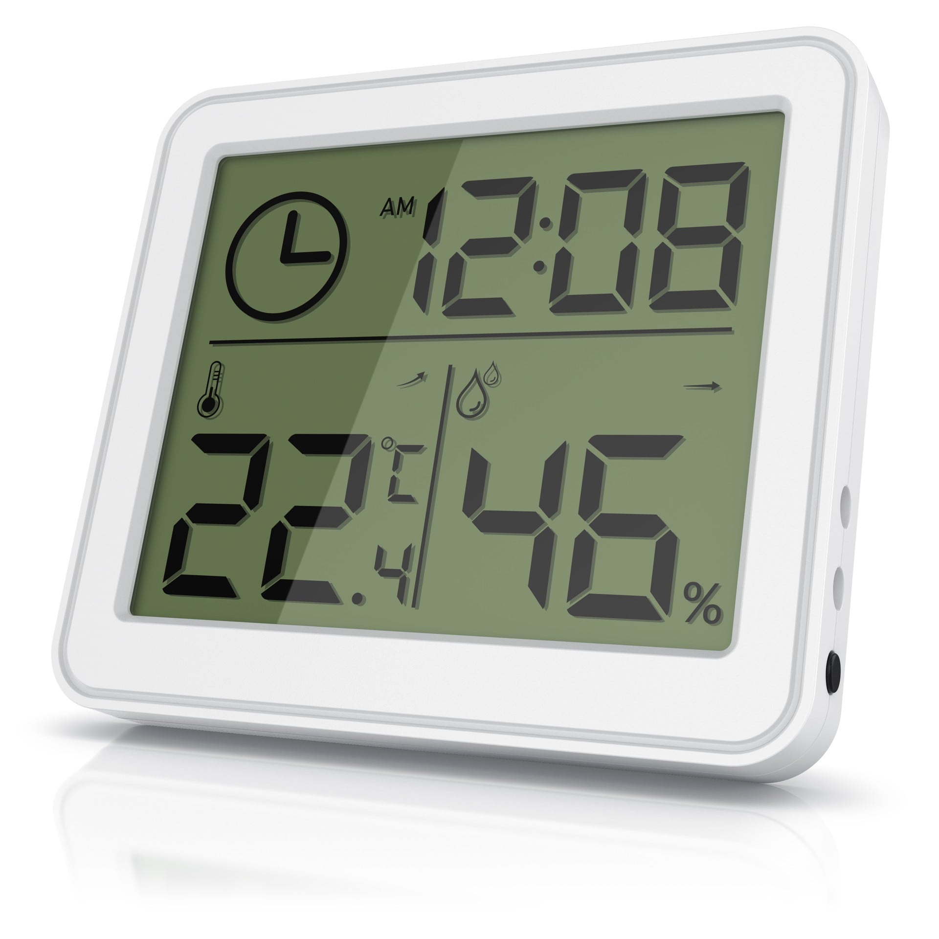 BEARWARE - Thermometer Hygrometer - Temperatur und Luftfeuchtigkeit - Uhrzeit - gut ablesbare LCD-Anzeige - Magnethalter, Aufh&auml;nge&ouml;se und Standfu&szlig; - Bild 1