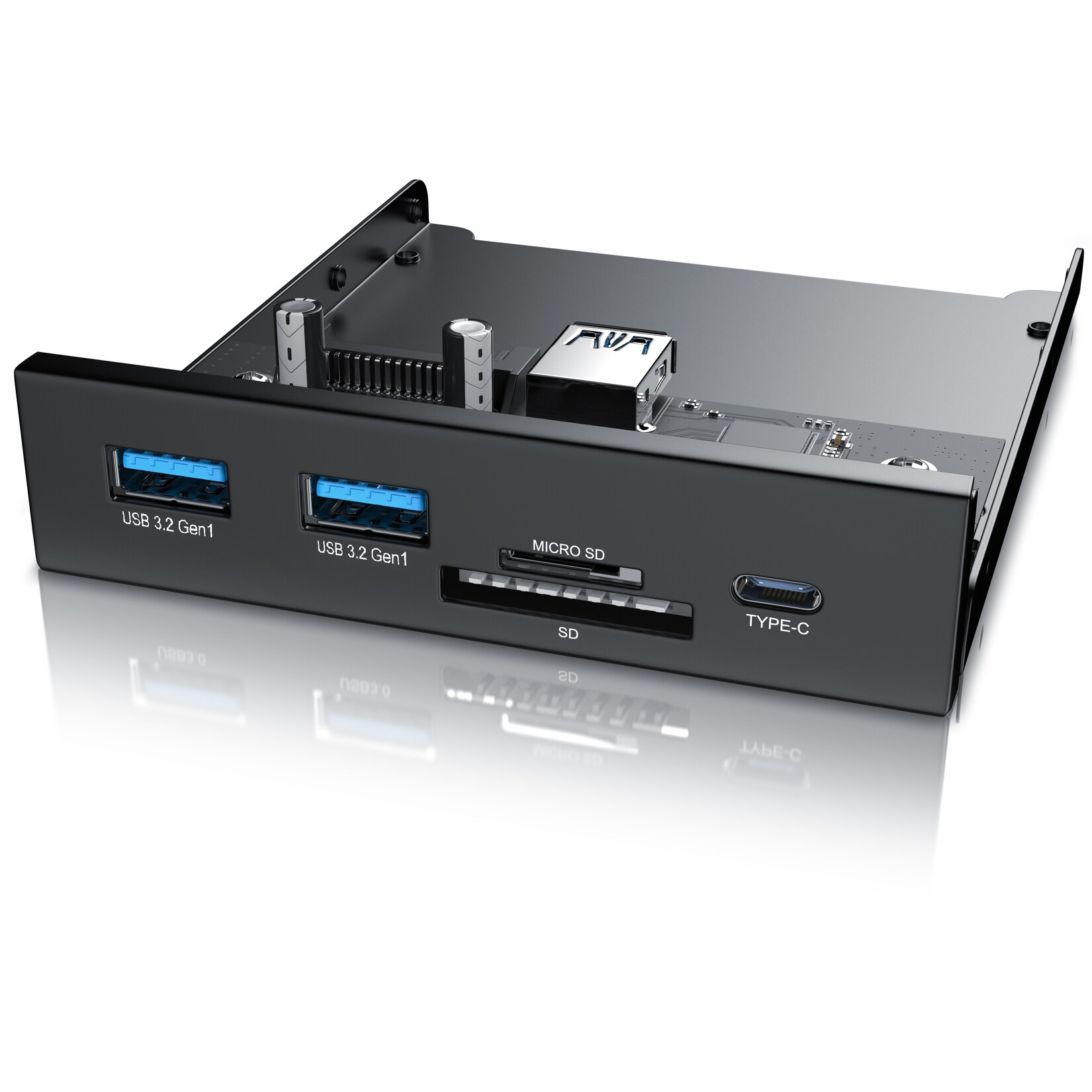 CSL USB 3.2 Gen.1 Front Panel aus Metall, interner Cardreader, Speicherkartenleser, bis zu 5 Gbit/s, 5 Schnittstellen, schwarz | 04062861843178