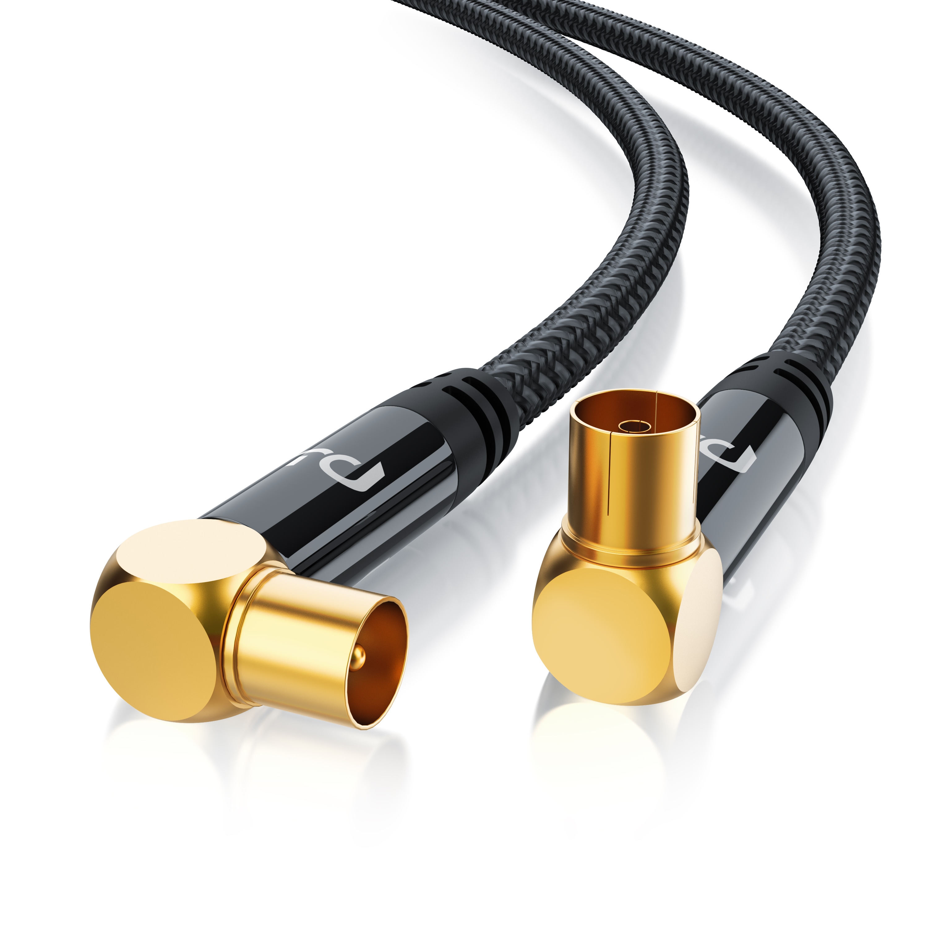 Primewire HDTV Antennenkabel gewinkelt mit Braiding - 2-fach Schirmung - Stoffummantelung - 75 Ohm / 135 dB - 7,5 m - Bild 1