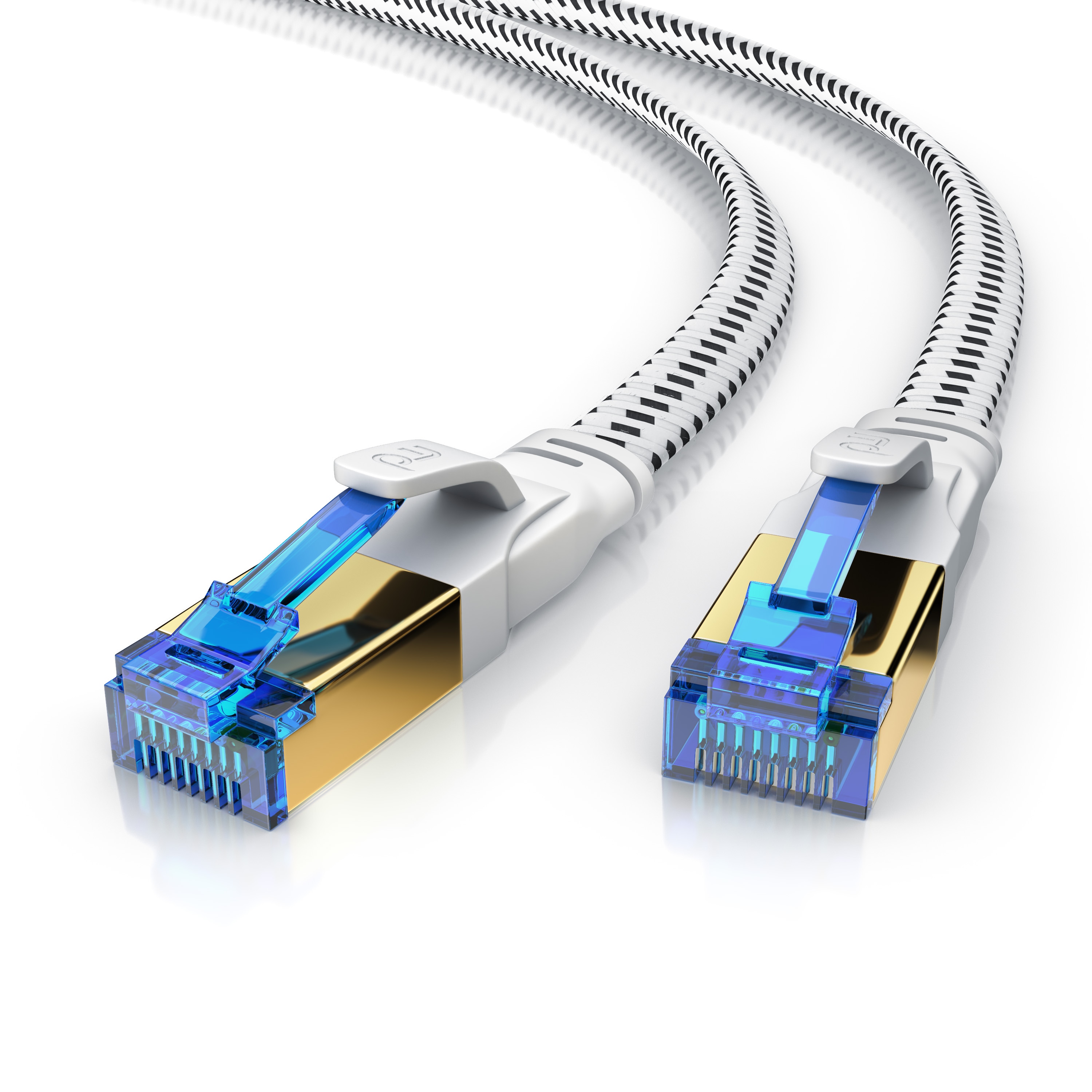 Primewire Flachbandpatchkabel CAT 8 mit Baumwollummantelung - Gigabit Ethernet LAN Kabel - 40 Gbit/s - S/FTP PIMF Schirmung - Netzwerkkabel - 0,25m - Bild 1