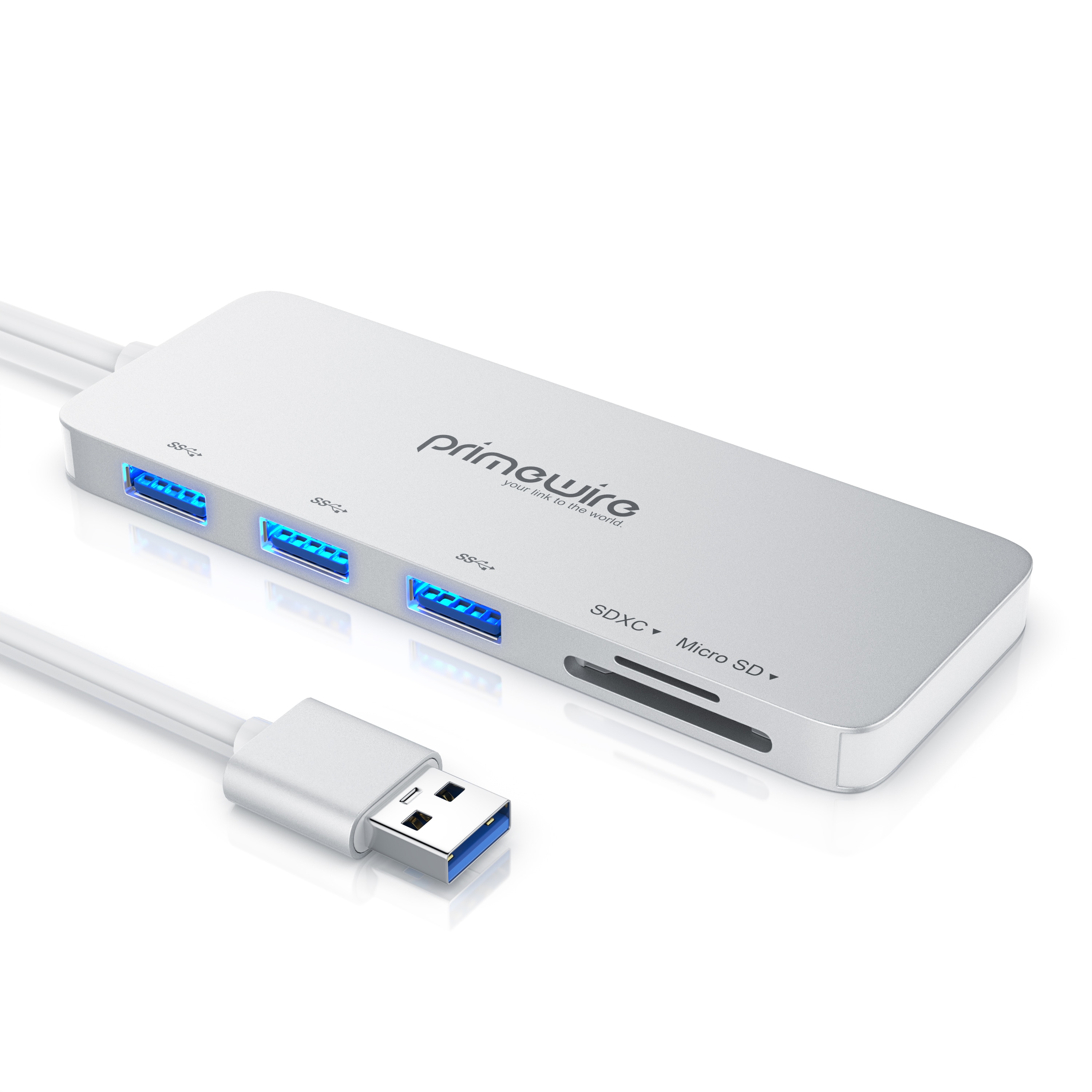 Primewire 3-Port USB 3.2 Gen1 Hub mit USB Typ C Anschluss inkl. Kartenleseger&auml;t microSD/SD Karten Slot - Bild 1