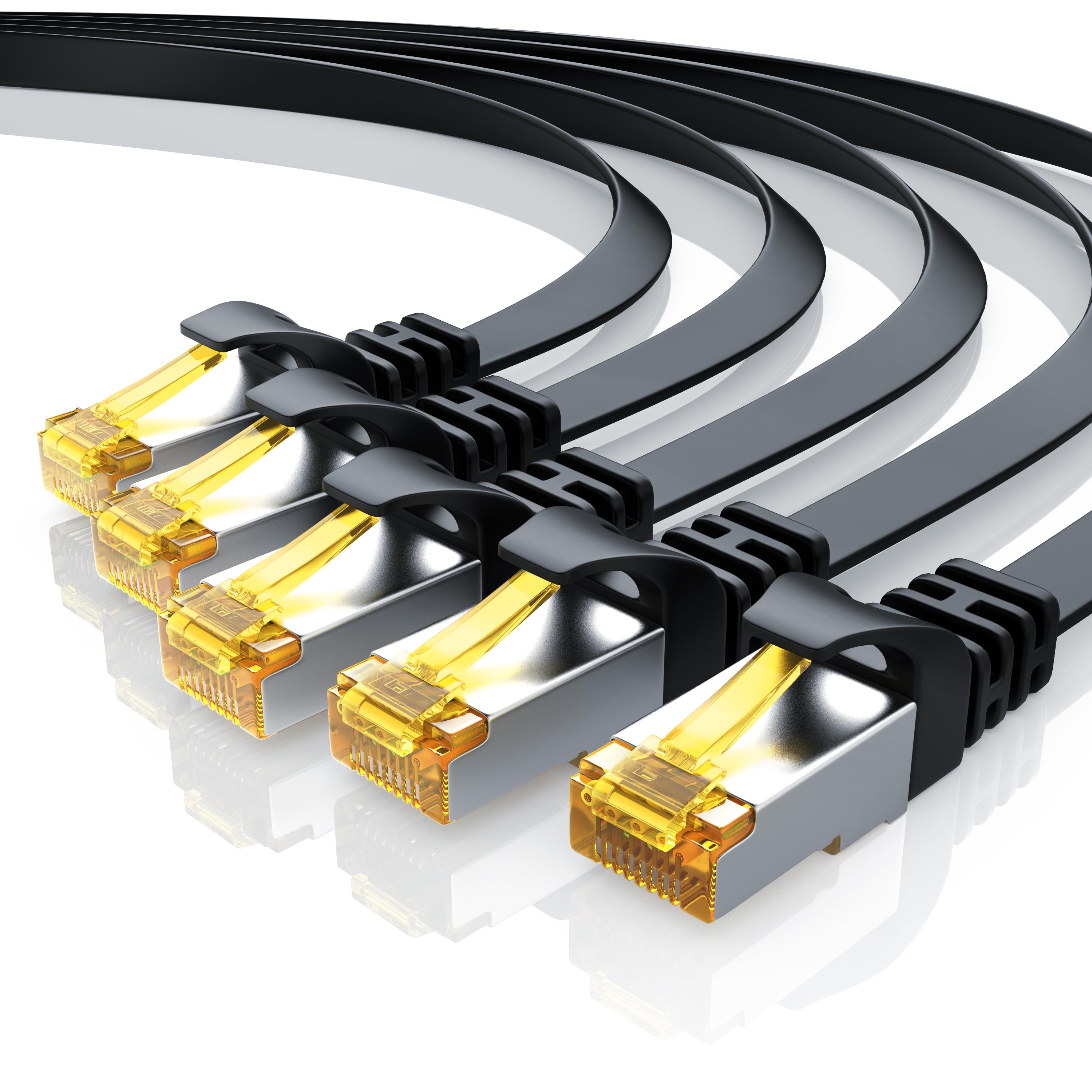 Primewire 5x LAN-Kabel CAT.7, RJ-45 (Ethernet), CAT 7 Flachband U/FTP Gigabit Netzwerkkabel 10 Gbit/s Patchkabel - 0,5m - Bild 1