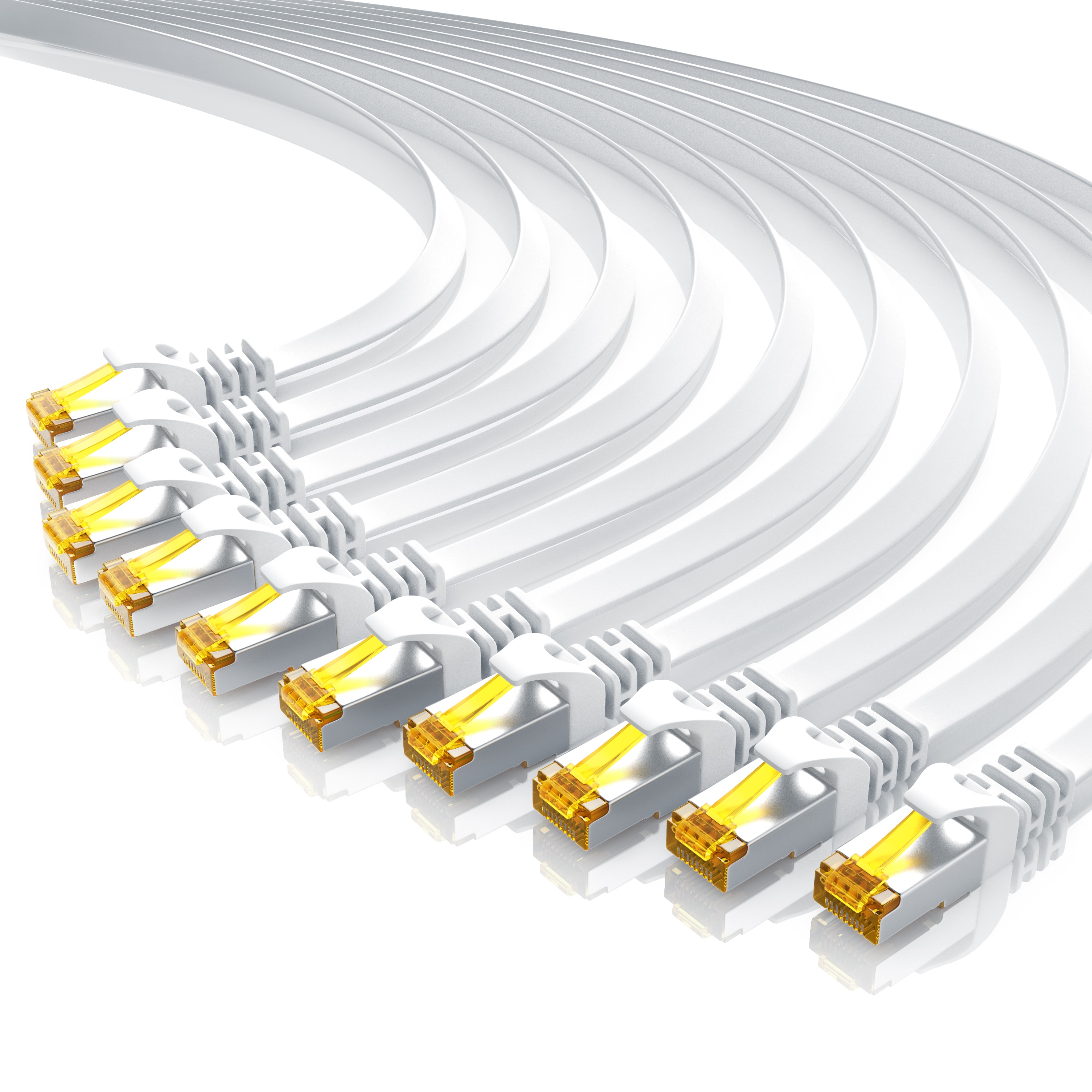 Primewire 10x LAN-Kabel CAT.7, RJ-45 (Ethernet), CAT 7 Flachband U/FTP Gigabit Netzwerkkabel 10 Gbit/s Patchkabel - 0,25m - Bild 1