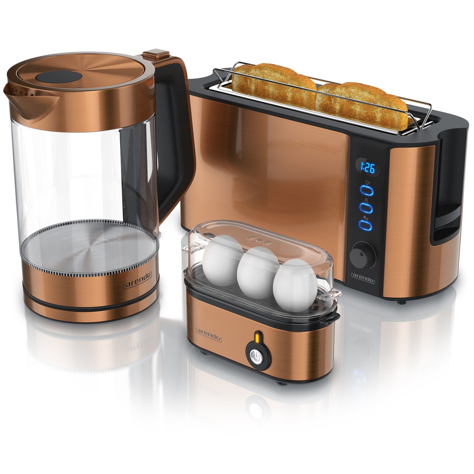 Arendo Frühstücksset 3 teilig, Wasserkocher, Toaster, Eierkocher | 04062861057438
