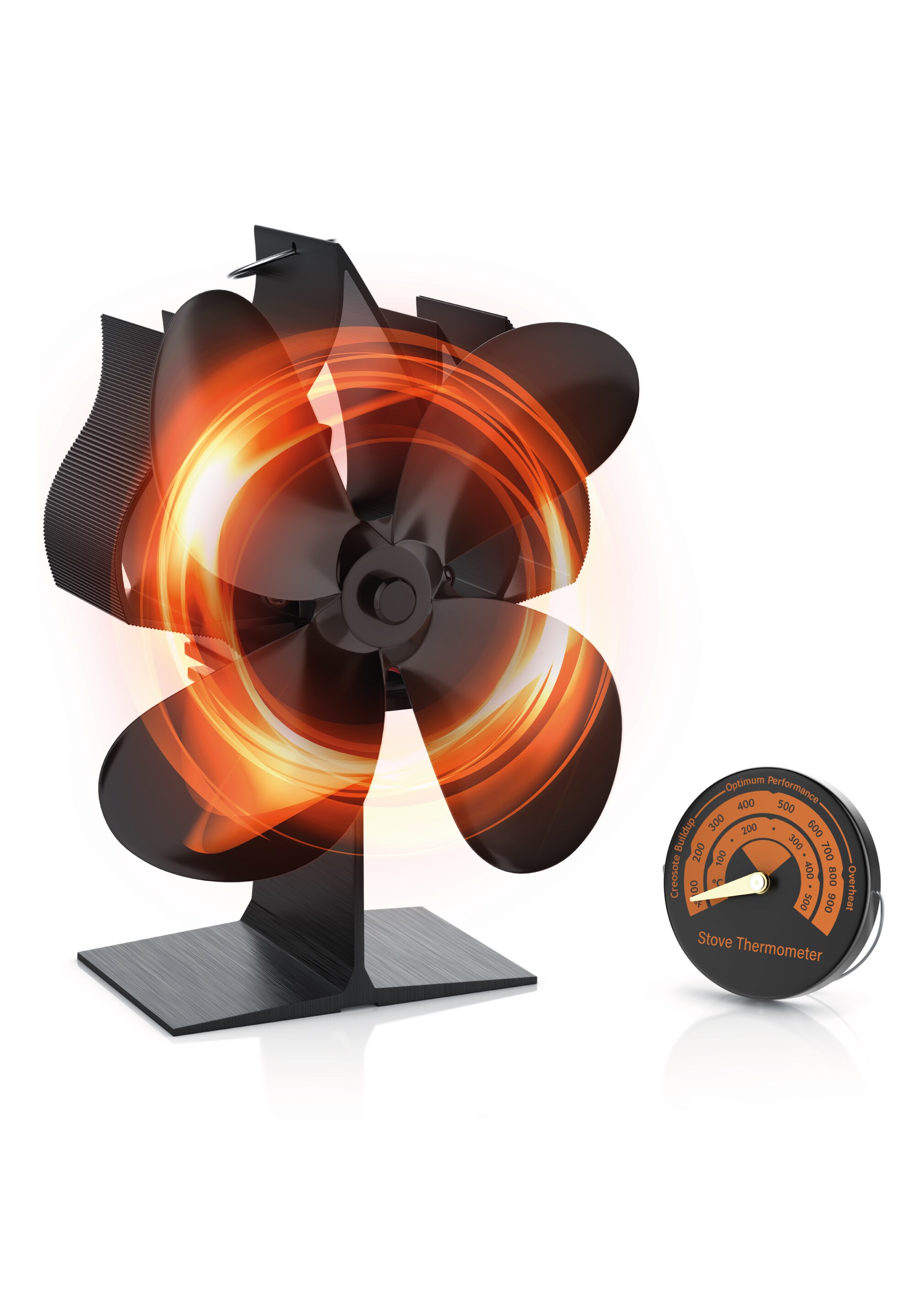 Brandson Kaminventilator, mit Thermometer, 4 Rotorbl&auml;tter, stromlos, leise - Bild 1