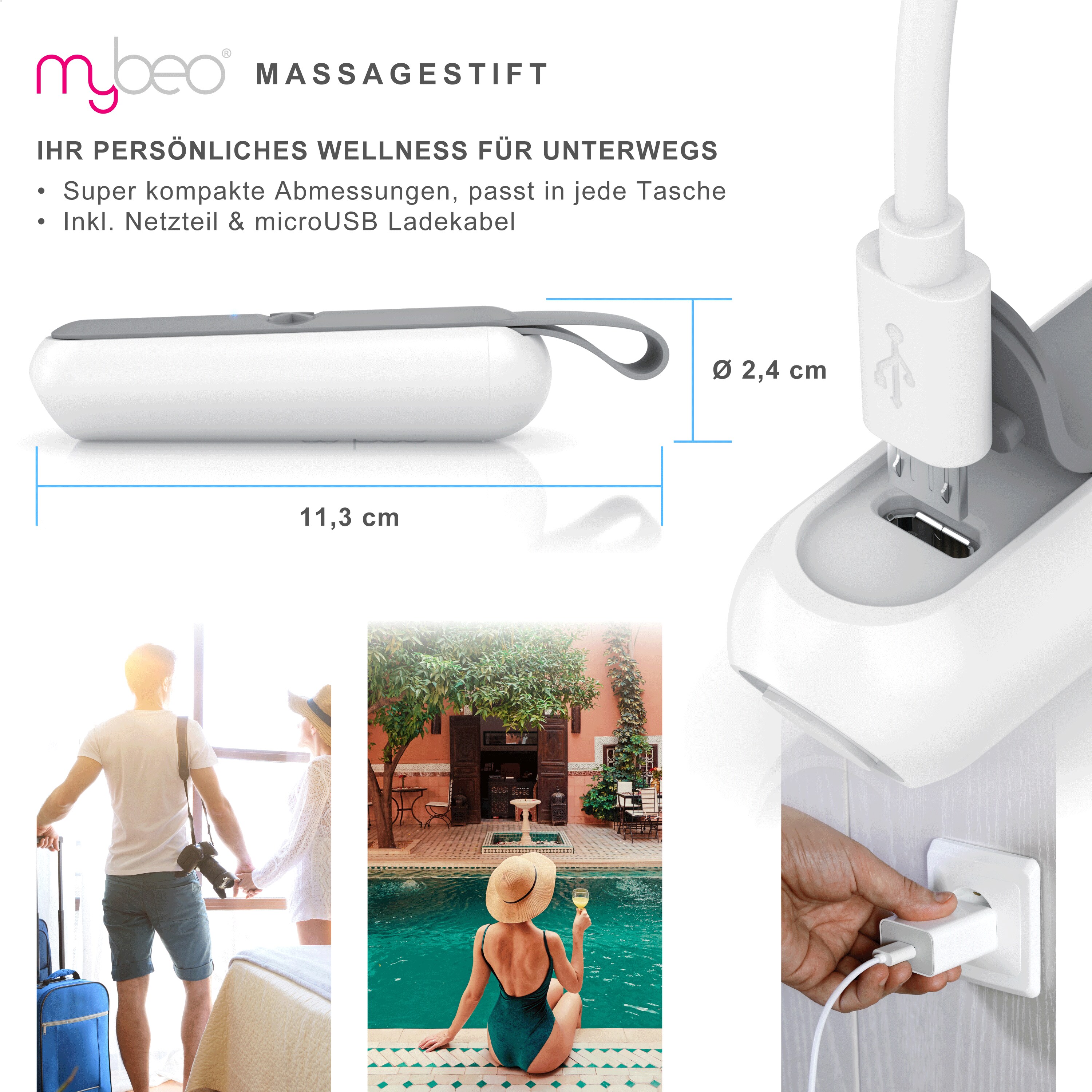 MyBeo Massagestift, elektrisch, Vibration und Wärme, für Wohlbefinden der  Haut