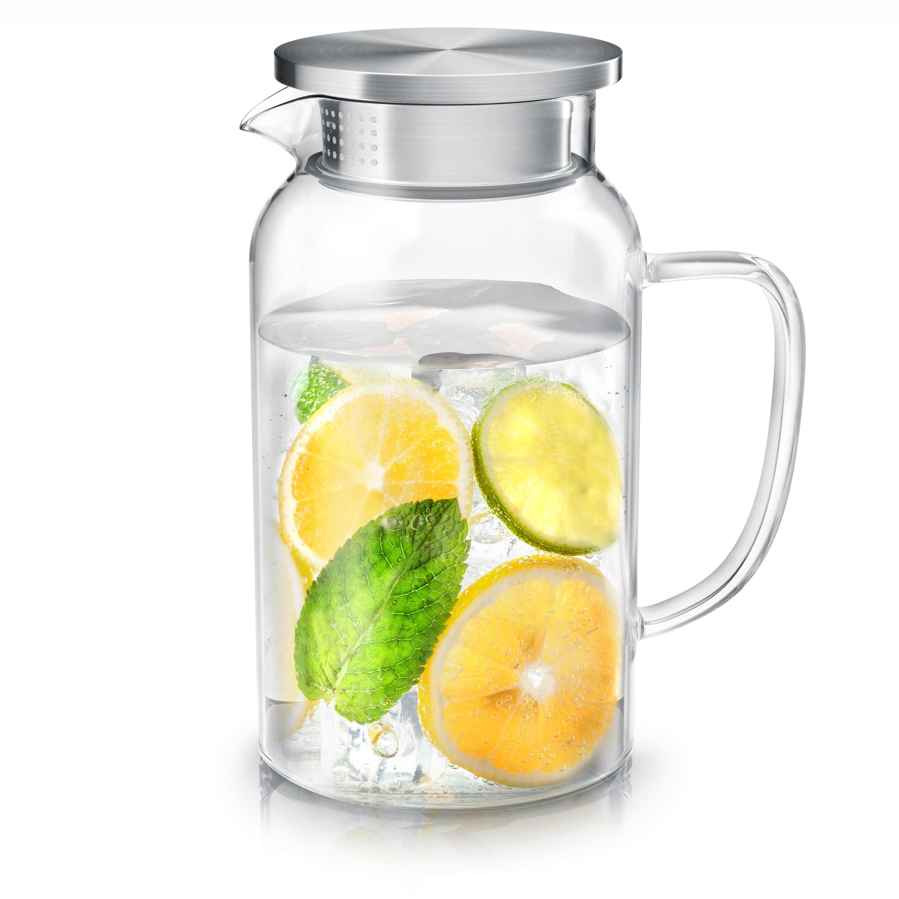 Arendo Glaskaraffe 1450 ml, Edelstahl-Deckel, hitze- und k&auml;ltebest&auml;ndig, BPA frei - Bild 1