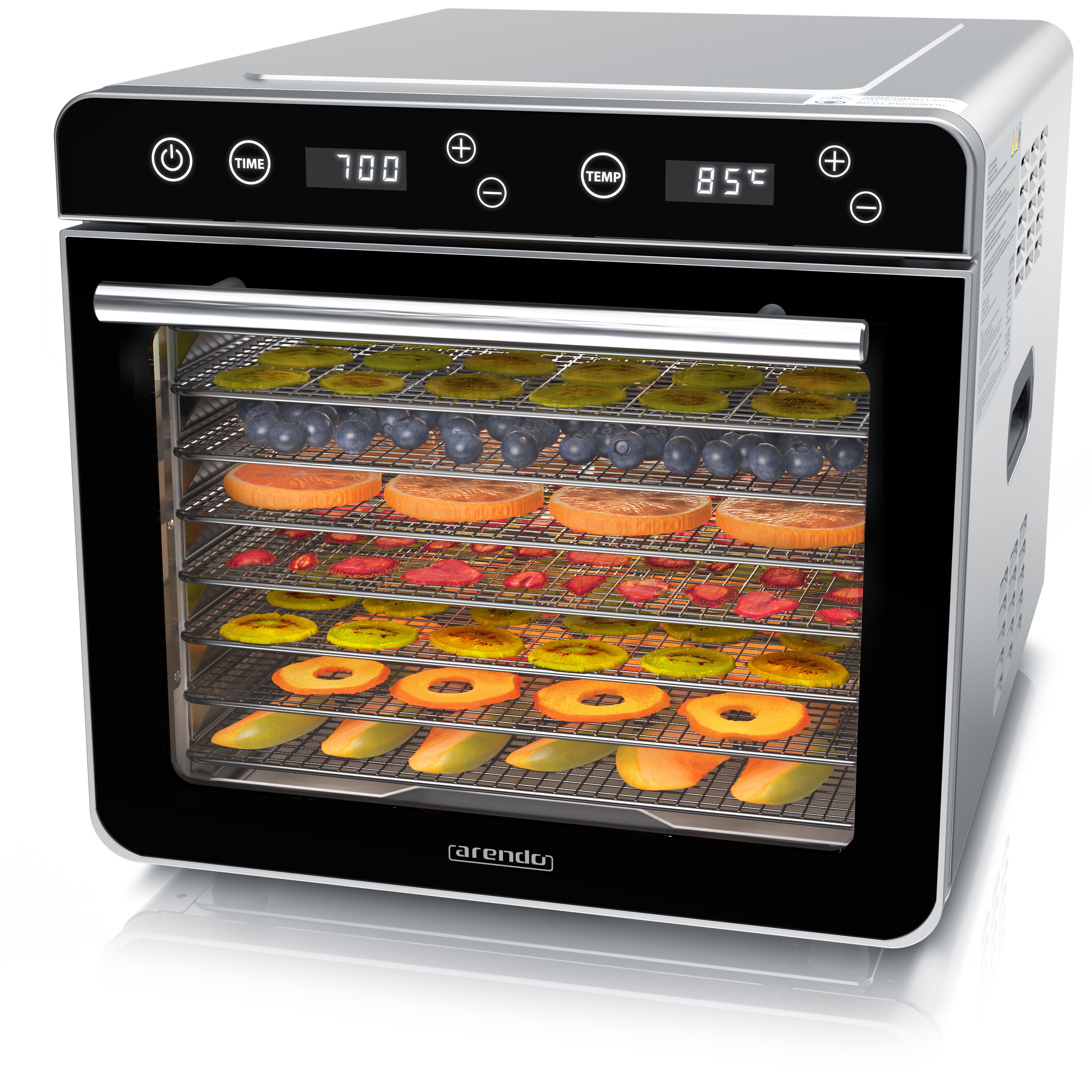 Arendo D&ouml;rrautomat Edelstahl, Temperaturregler von 35&deg; bis 85&deg;C, D&ouml;rrger&auml;t, Dehydrator, 700 W, 8 Etagen, Obst, Fisch, Fleisch D&ouml;rrapparat, Obsttrockner, Timer 0,5-24 Stunden - Bild 1