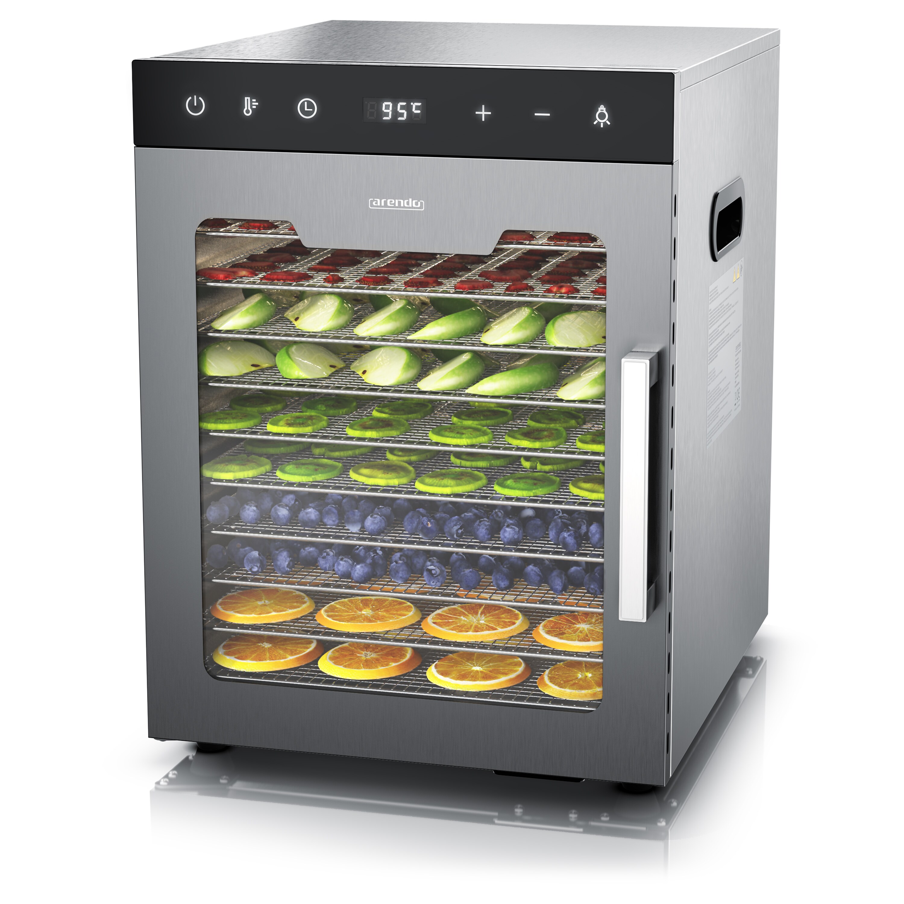 Arendo D&ouml;rrautomat Edelstahl, Temperaturregler von 30&deg; bis 90&deg;C, D&ouml;rrger&auml;t, Dehydrator, 800 W, 10 Etagen, Obst, Fisch, Fleisch D&ouml;rrapparat, Obsttrockner, Timer 0,5-24 Stunden - Bild 1