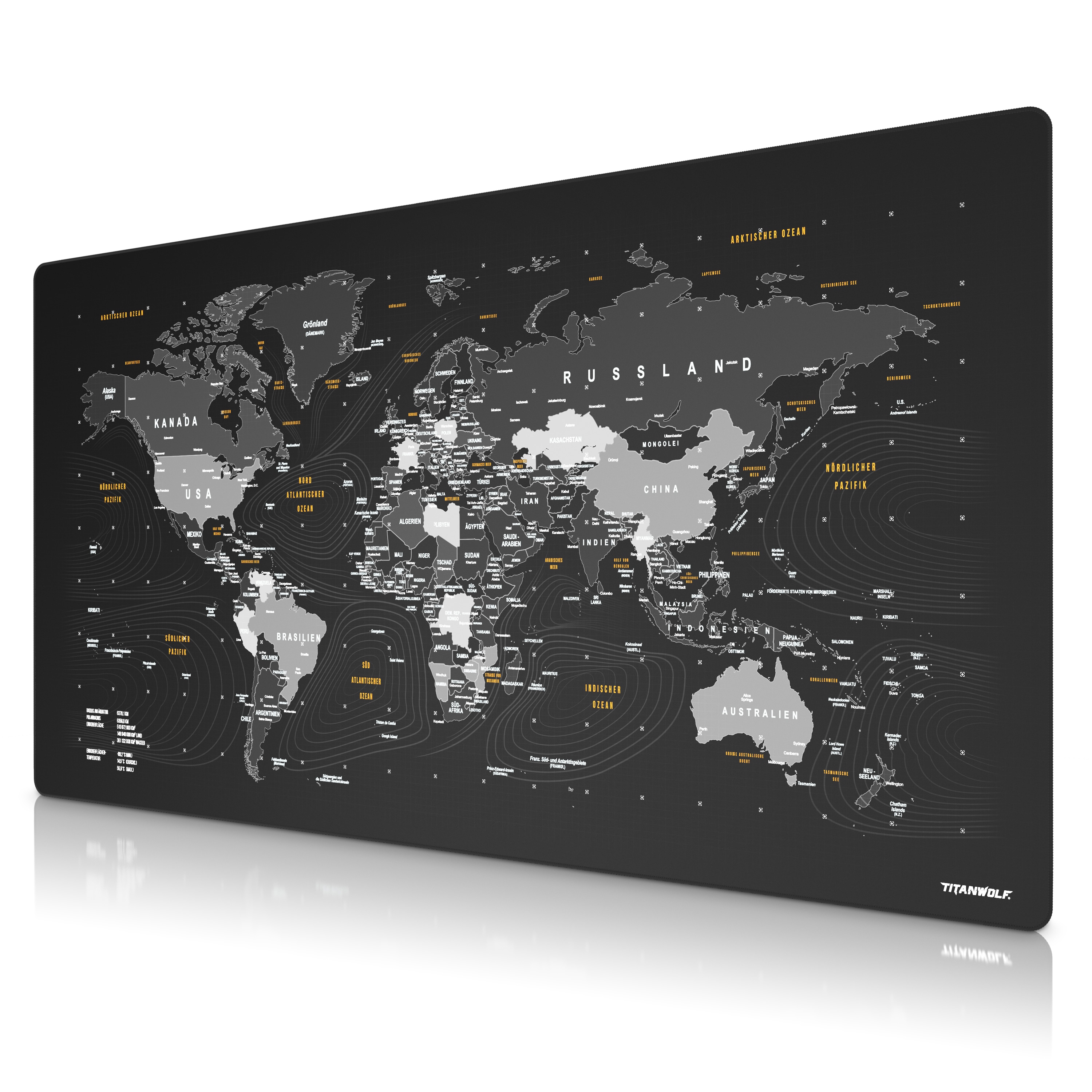 Titanwolf Gaming Mauspad XXXL 1600x800 mm, Speed Mousepad, Weltkarte deutsch, rutschfest, abwaschbar - Bild 1