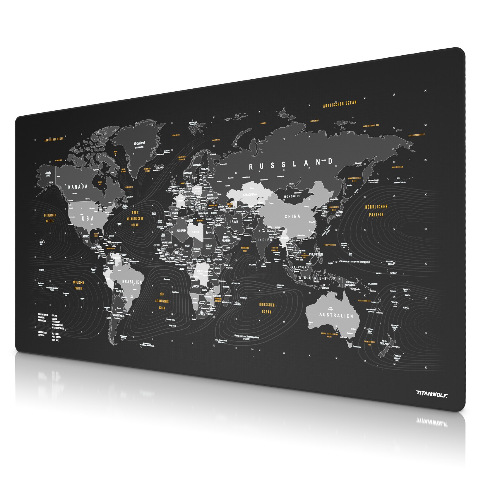 Titanwolf Gaming Mauspad XXXL 1600×800 mm, Speed Mousepad, Weltkarte deutsch, rutschfest, abwaschbar | 04062861826089