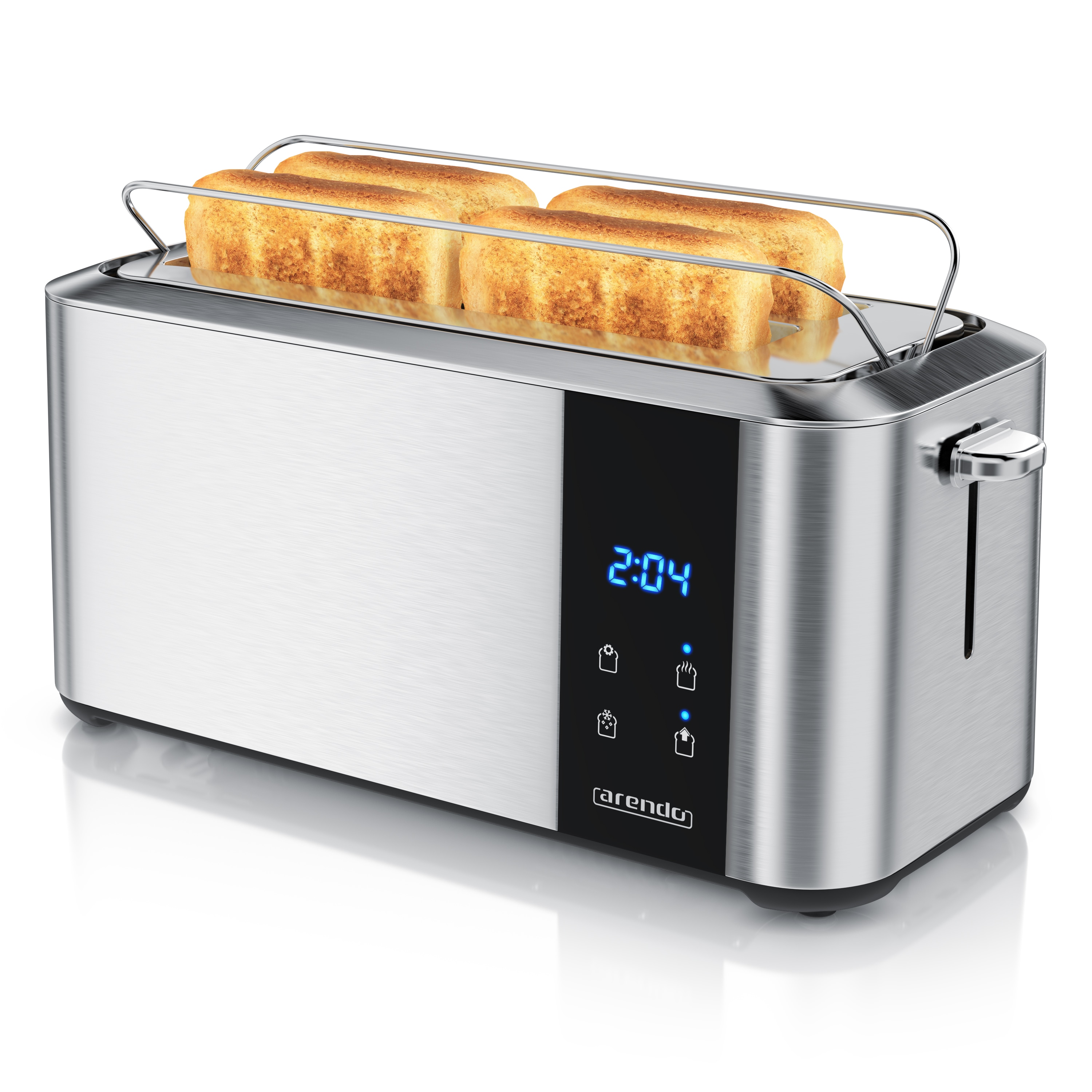 Arendo Langschlitz-Toaster 1500 W, f&uuml;r 4 Scheiben, Br&ouml;tchenaufsatz, Touchdisplay, LED-Anzeige, w&auml;rmeisoliert, Edelstahl - Bild 1