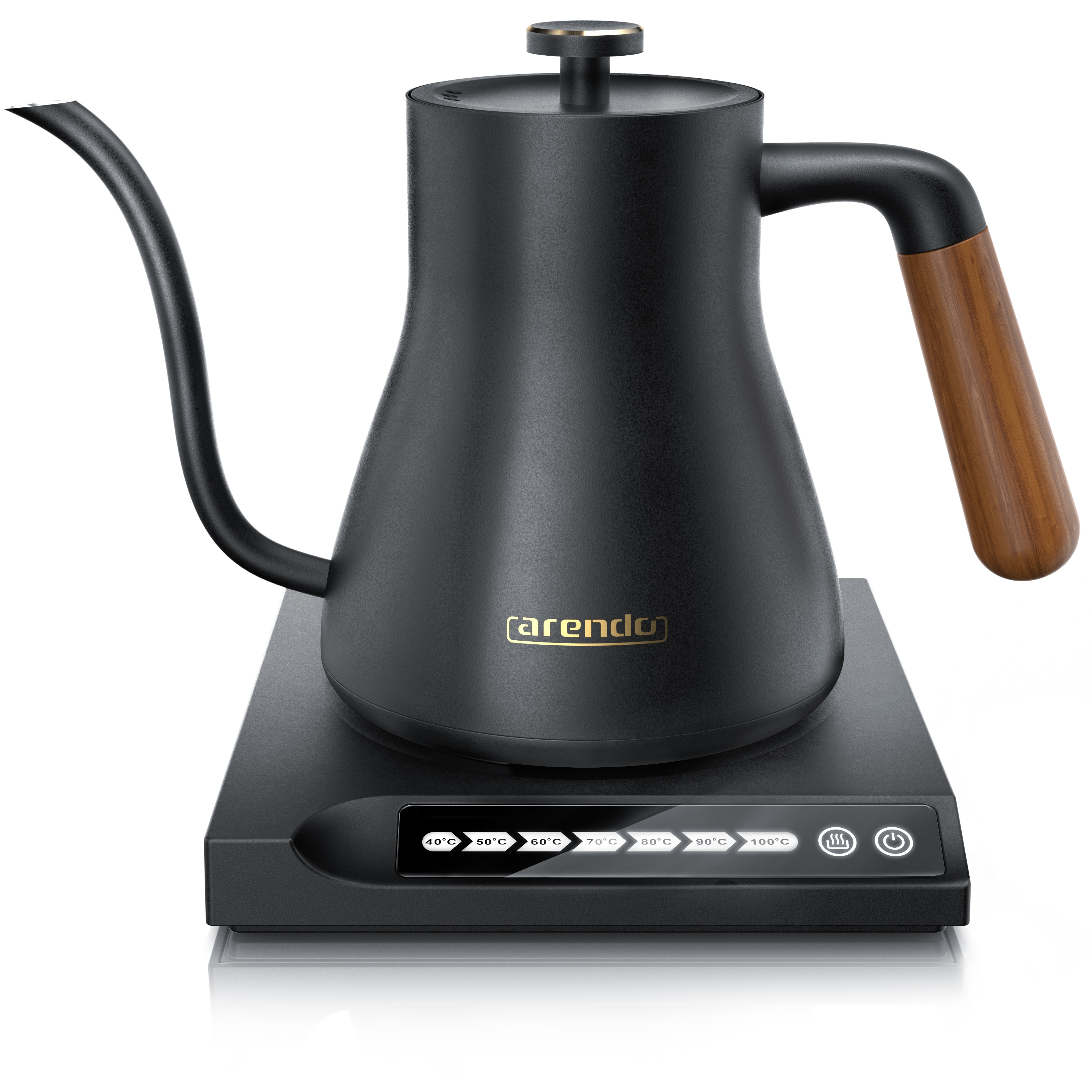 Arendo Wasserkocher aus Edelstahl, mit Temperatureinstellung, Griff aus Echt Holz, Retro, 0,5 l, 1000 W, Temperaturwahl 40&deg; - 100&deg;, Warmhaltefunktion 30 Min, Teekocher - Bild 1