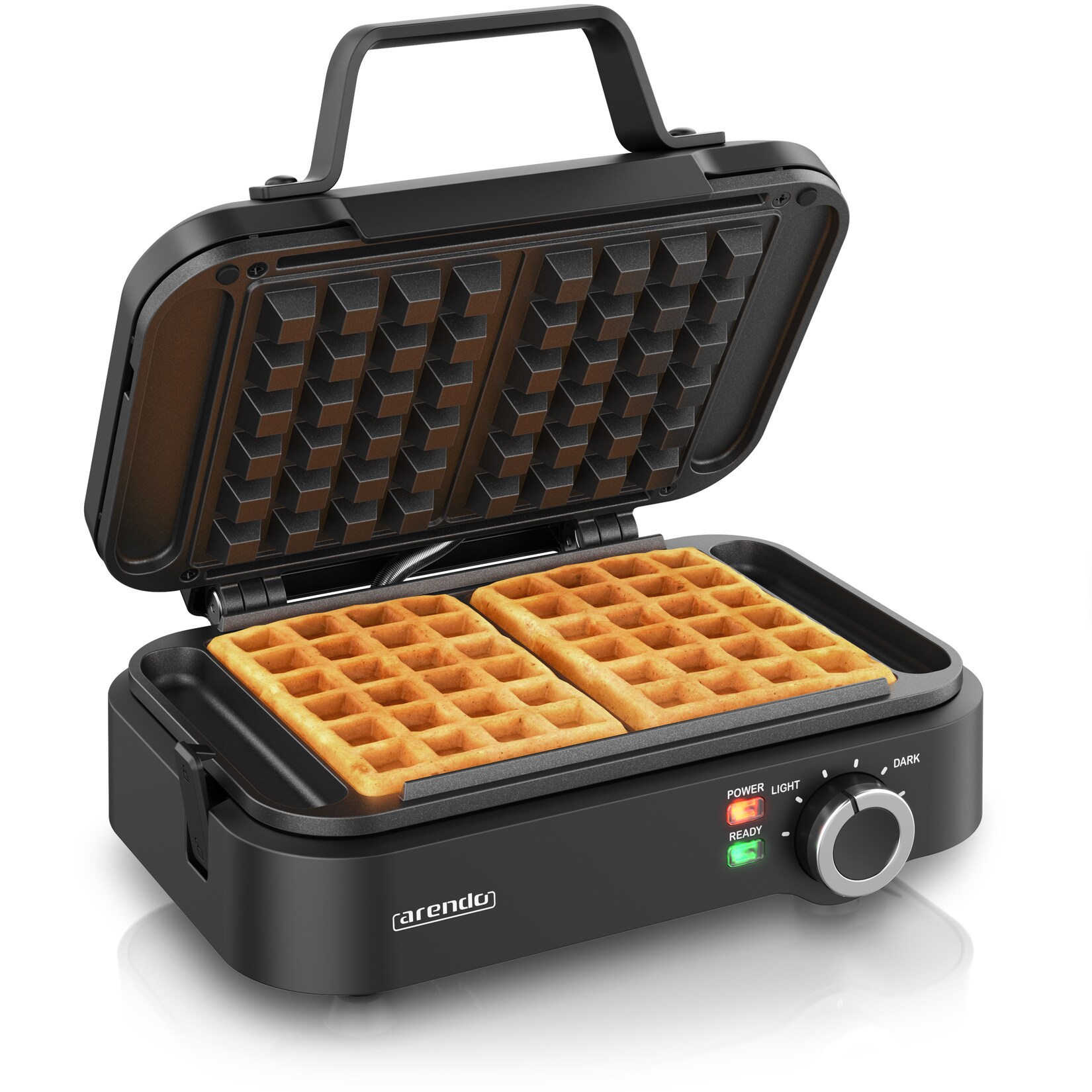 Arendo Waffeleisen Waffelautomat – 2 Waffeln à 12,6 cm-, 1200 W, Antihaftbeschichtung – Belgische Waffeln | 04062861825402